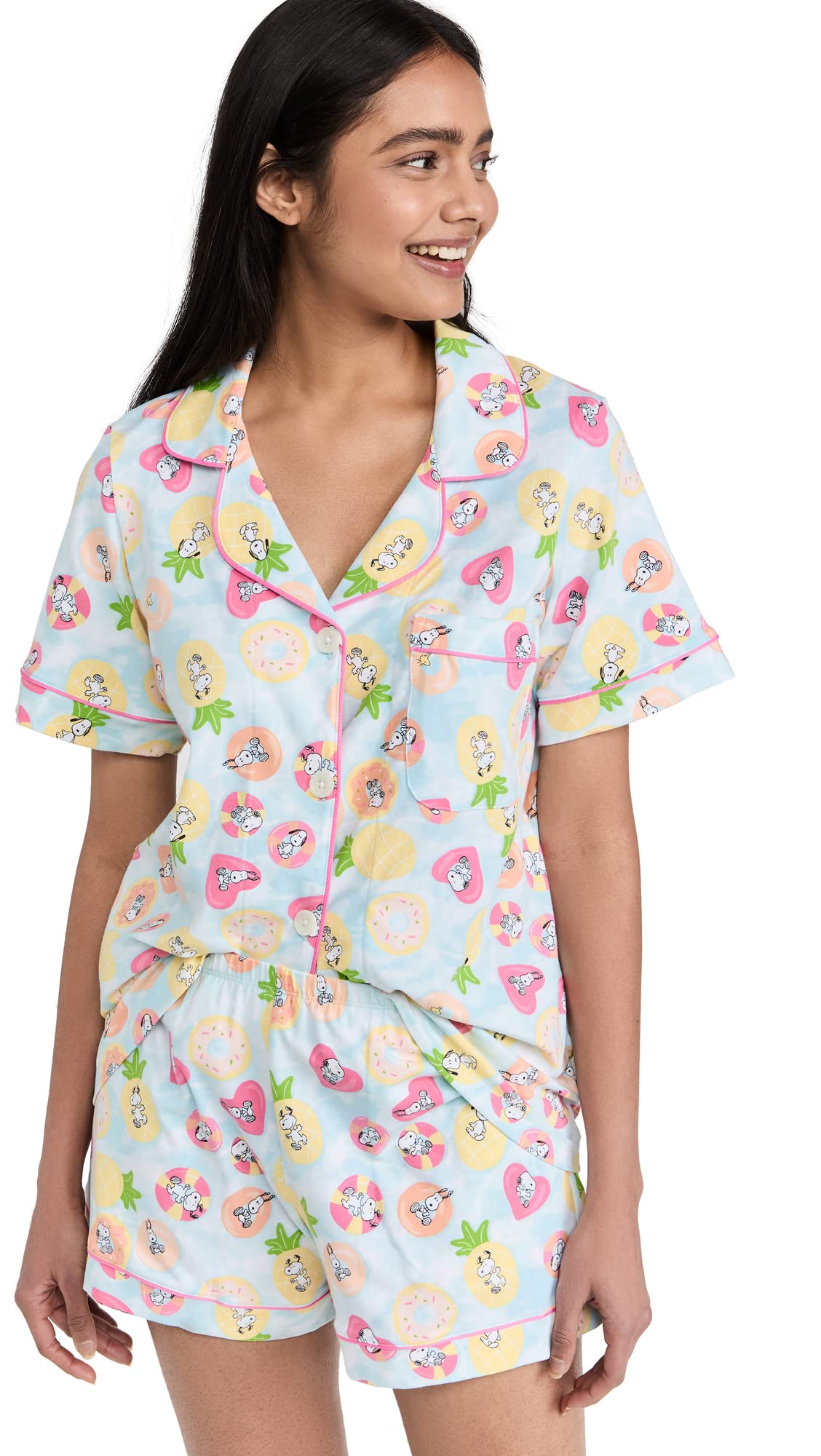 BedHead Pajamas Women's Classic Shorty PJ Set - Snoopy Print Sleepwear in Blue, Size XL (US 16) - Comfortable Lounge & Sleep Pajamas for Women, Perfect for Relaxing at Home or Vacation