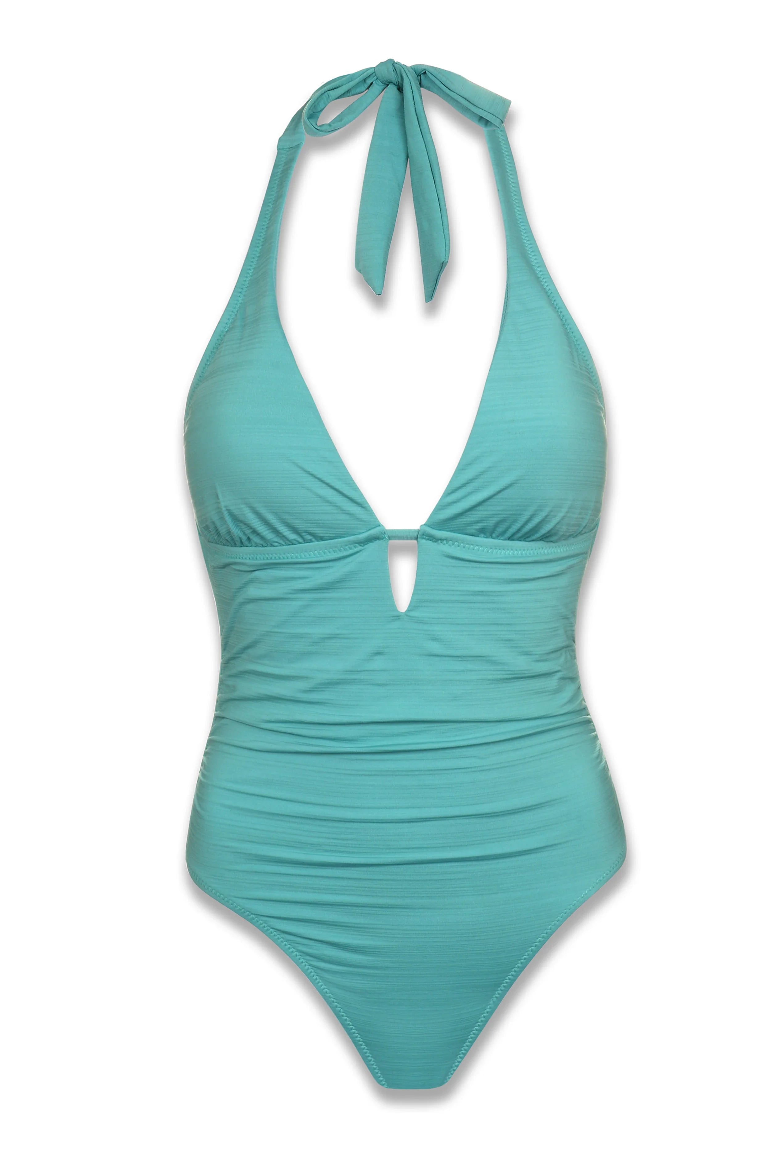 Kara Key Hole One Piece Swimsuit | Textured Coastal Blue Bathing Suit for Women - Perfect for Beach Vacations, Pool Parties & Summer Getaways