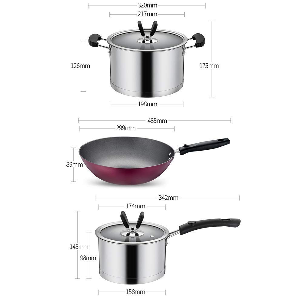 Chef Classic Stainless Steel 3-Piece Non-Stick Milk Pot Set with Lid - Healthy Cookware for Kitchen & Restaurant Use - Perfect for Boiling, Steaming & Cooking - Ideal Gift (Silver)