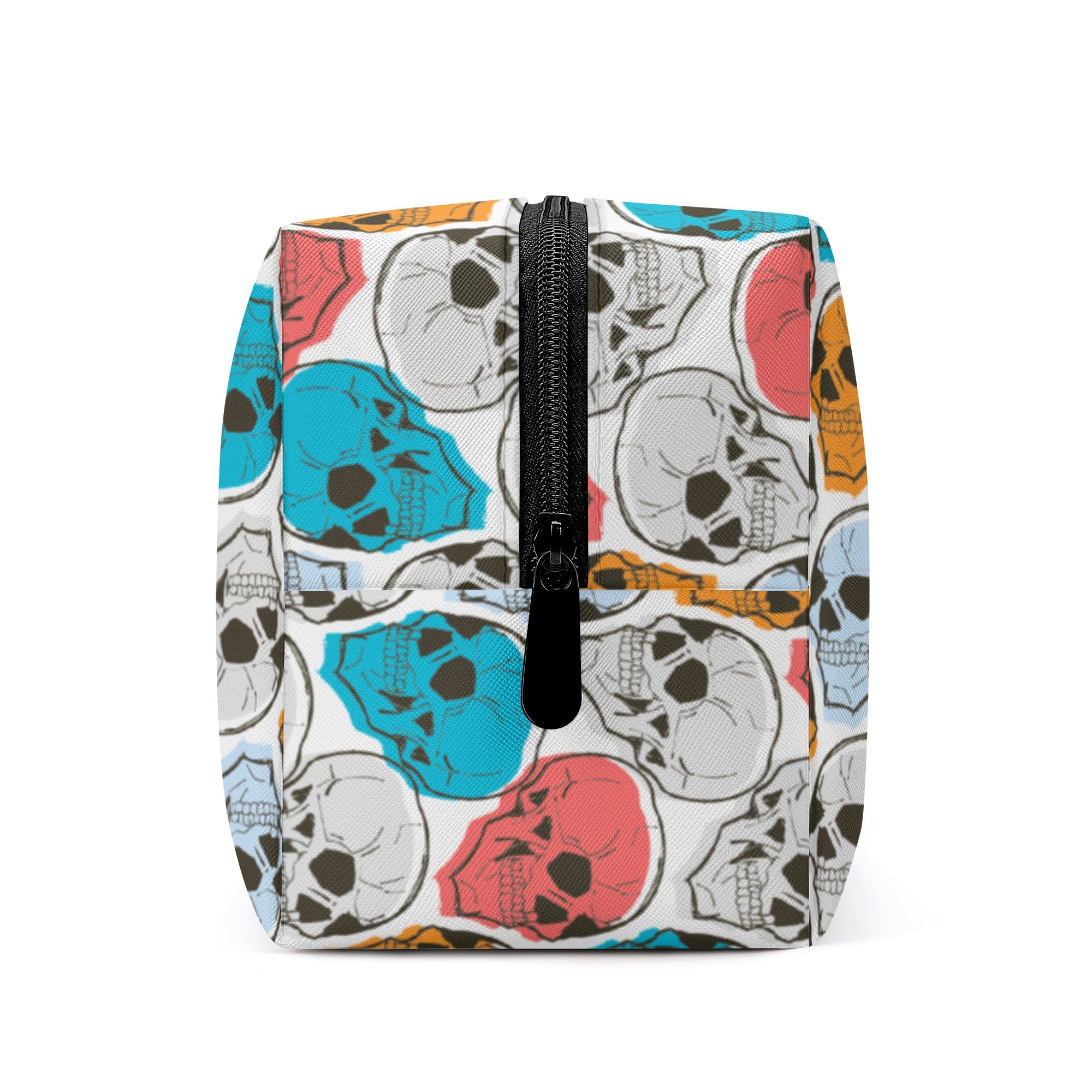 Stylish Skull Print Leather Makeup Bag for Women - Gothic Travel Cosmetic Pouch, Perfect for Halloween, Parties & Everyday Use