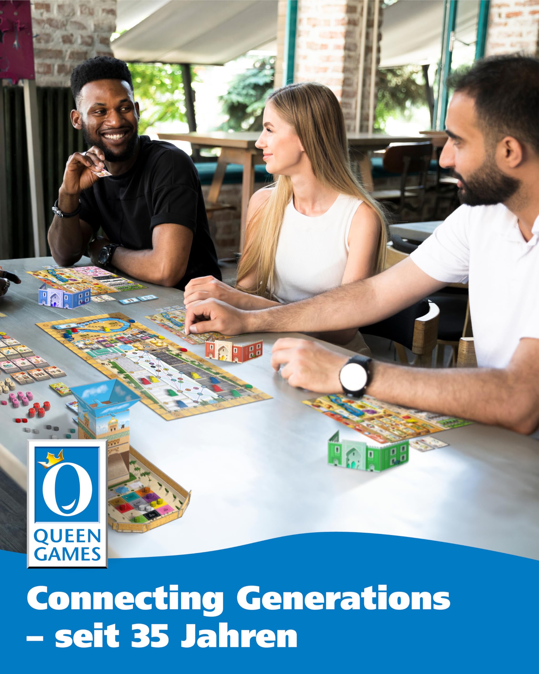 Queen Games Marrakesh Essential Edition Board Game - Strategy Game for Adults & Teens Ages 14+, 2-4 Players, Expert Level Family Game Night - Perfect for Game Nights, Parties & Family Gatherings