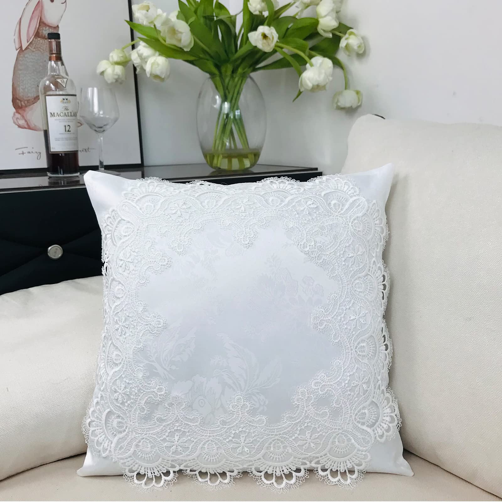 Premium 18x18 Inch White Lace Throw Pillow Covers Set of 2 - Soft Farmhouse Decor with Exquisite Embroidery for Living Room, Bed, Couch & Sofa | Cozy Home Accent & Rustic Wedding Gift Idea