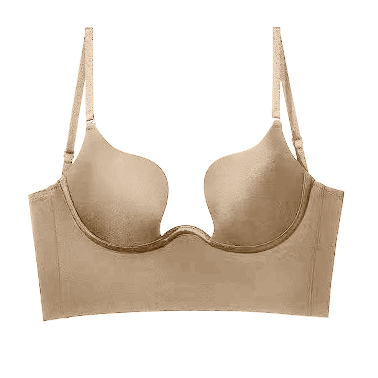Wireless Push Up Bra for Women - Deep Plunge Low Cut U Shape Backless Bra with Convertible Straps - Comfortable T-Shirt Bra for Everyday Wear & Special Occasions