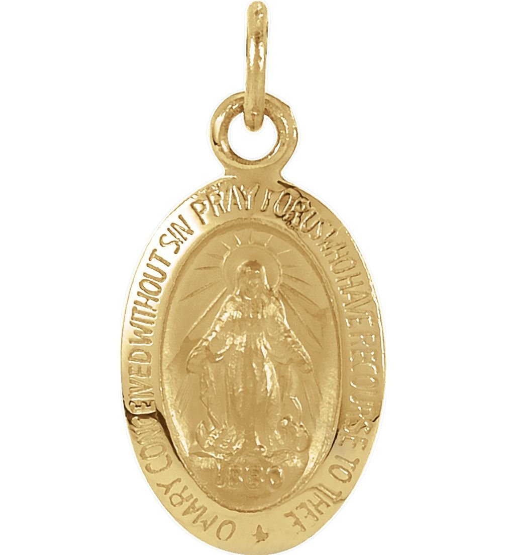14K Yellow Gold Oval Miraculous Medal Pendant Necklace - Religious Jewelry for Women, Gifts for Baptism, First Communion & Confirmation - Elegant Catholic Faith Charm for Everyday Wear