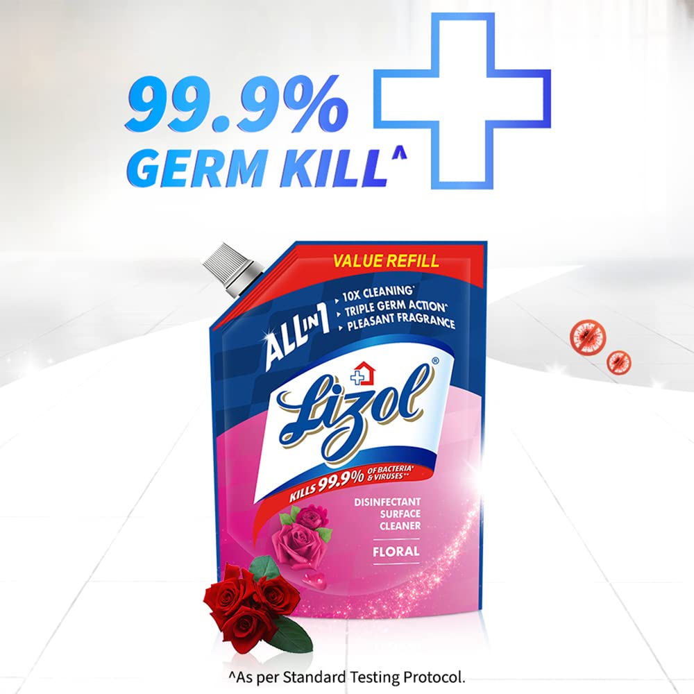 Lizol 1800ml Floral Disinfectant Surface & Floor Cleaner Liquid Refill Pack - Kills 99.9% Germs | All-Purpose Floor Cleaner for Tile, Wood & Marble | Ideal for Homes, Offices & Hospitals | India's #1 Trusted Floor Disinfectant