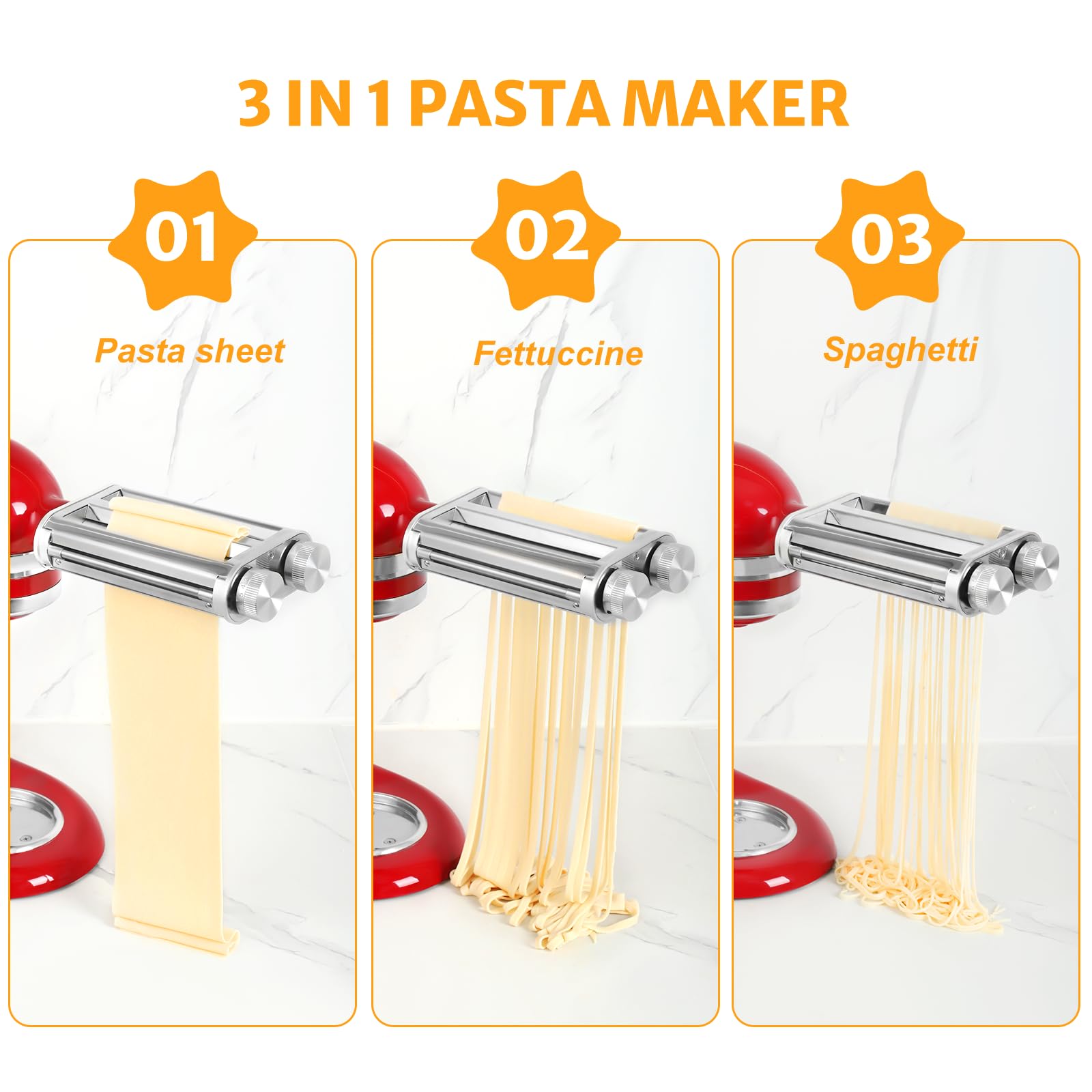 KitchenAid Pasta Roller & Cutter Attachment Set - 3-in-1 Dough Sheet Roller with Spaghetti & Fettuccine Cutters for Stand Mixers | Perfect for Homemade Pasta, Italian Cuisine & Family Cooking