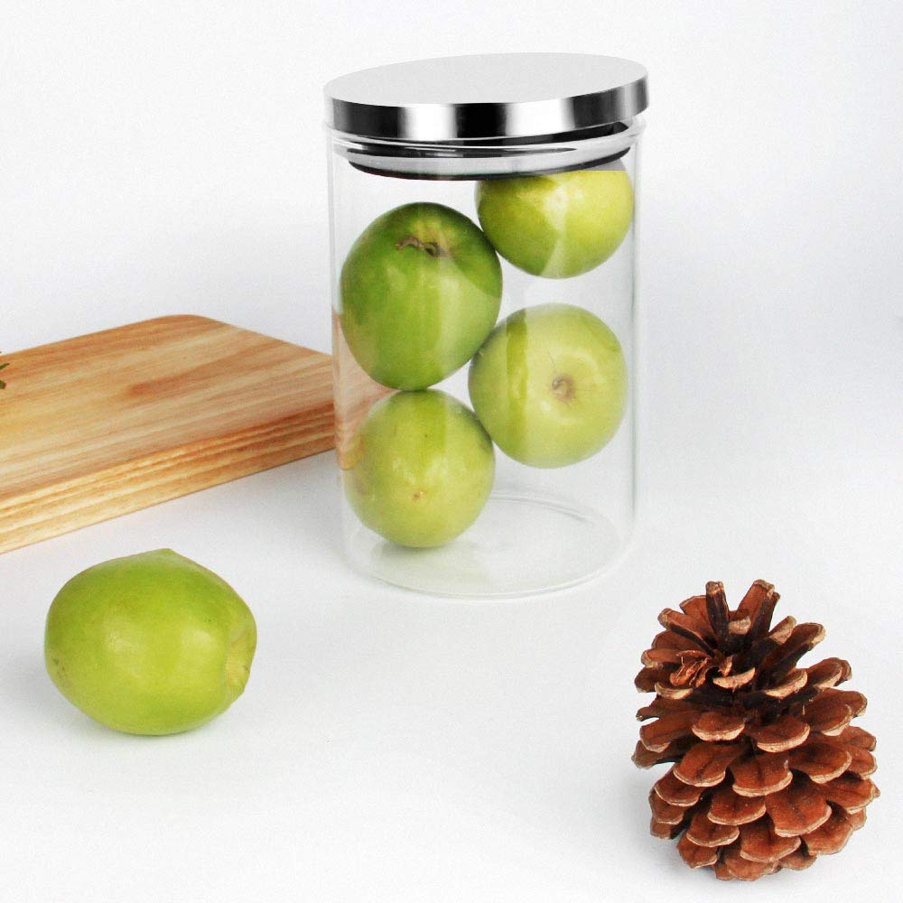 SIXAQUAE 1000ml Glass Food Storage Containers with Stainless Steel Lids - 2 Pack Airtight Canister Set, Stackable Kitchen Organization for Pantry, Spices, Dry Goods, Baking Supplies & Meal Prep