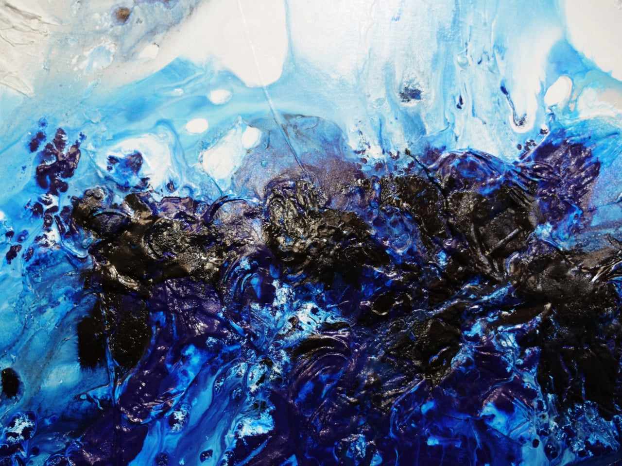 140cm x 100cm Blue White Textured Abstract Canvas Painting - Modern Wall Art for Living Room, Bedroom & Office Decor