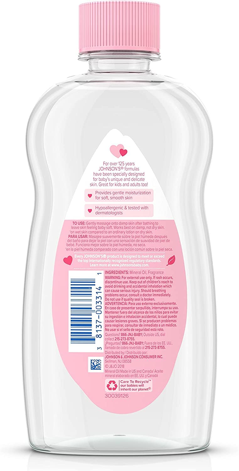 Johnson's Baby Oil 14oz - 12 Pack for Baby Massage & Skin Care