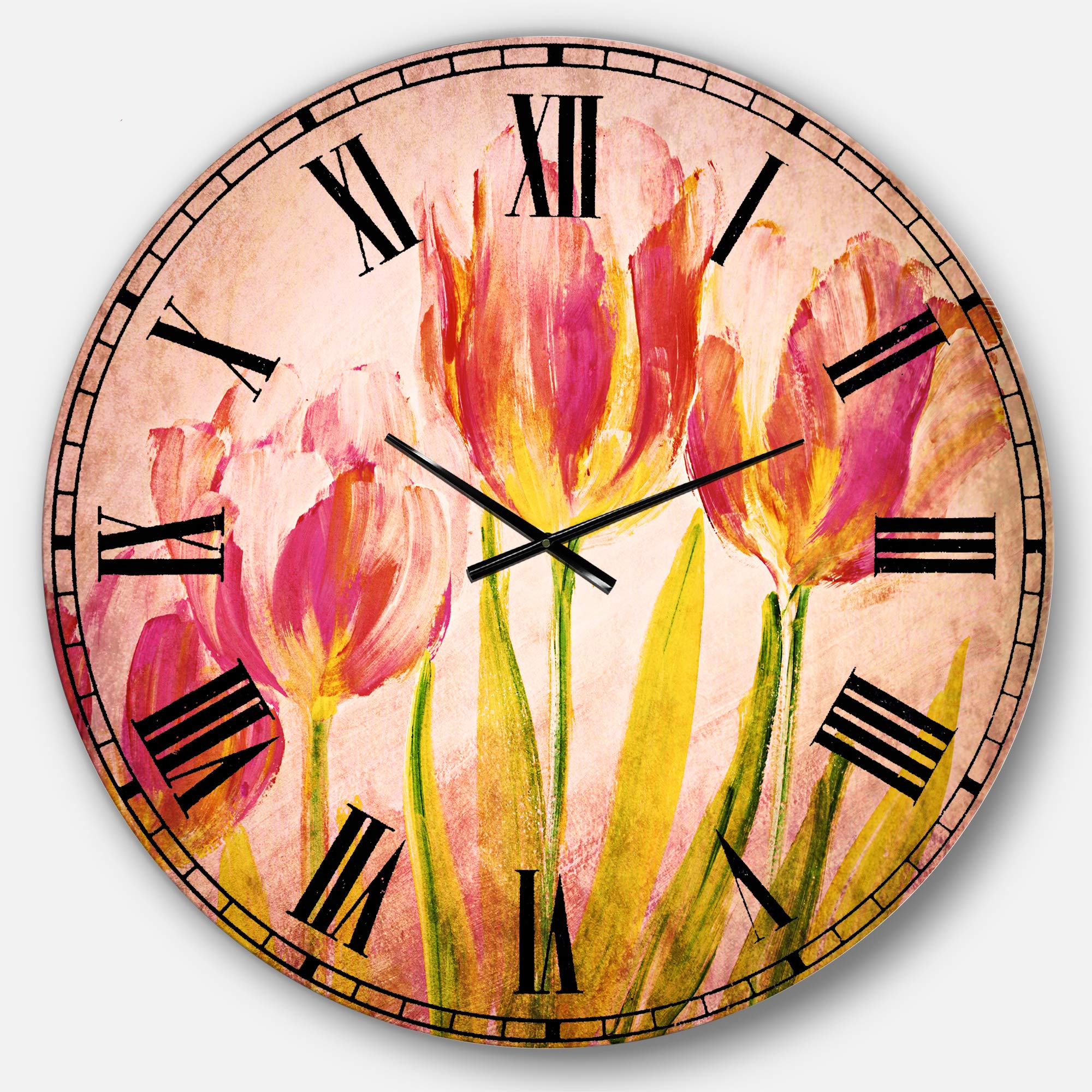 Designart Red Tulips Wall Clock - Traditional Round Metal Wall Art for Home Decor, Living Room, Bedroom & Office | Perfect for Farmhouse, Vintage & Floral Interior Design Styles