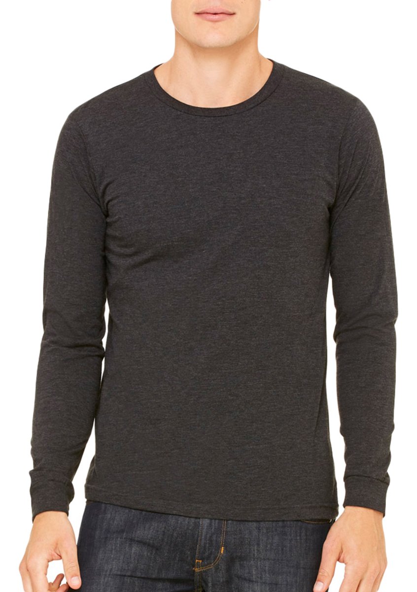 Premium Canvas Filmore Long Sleeve Crewneck T-Shirt for Men - Soft Triblend Fabric, Comfort Fit, Charcoal Black - Ideal for Casual Wear, Layering & Outdoor Activities