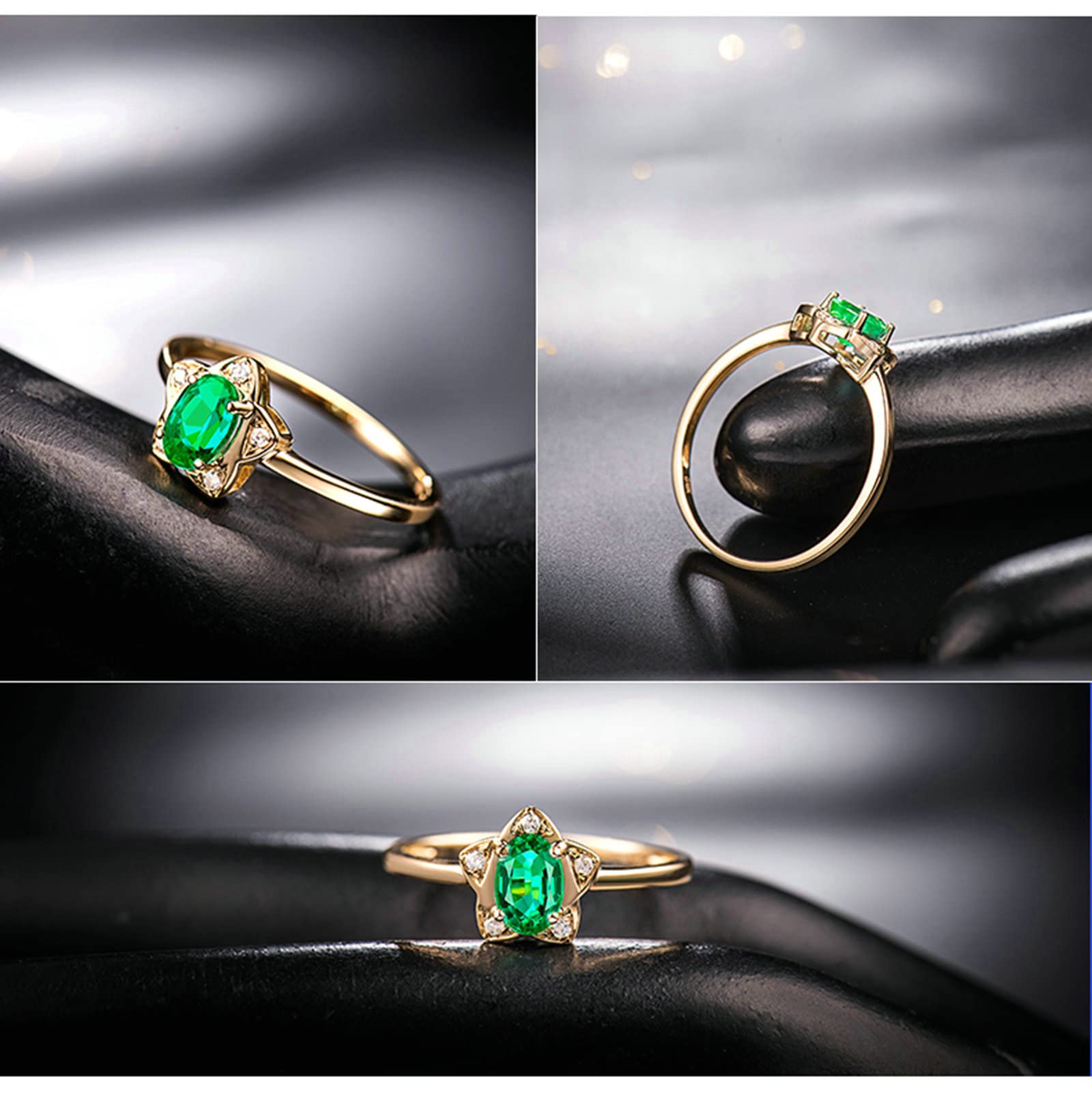 18K Yellow Gold Wedding Rings for Women - Unique Created Emerald & Moissanite/Zirconia Engagement Rings in 925 Silver | Perfect for Bridal Sets, Anniversary Gifts & Special Occasions
