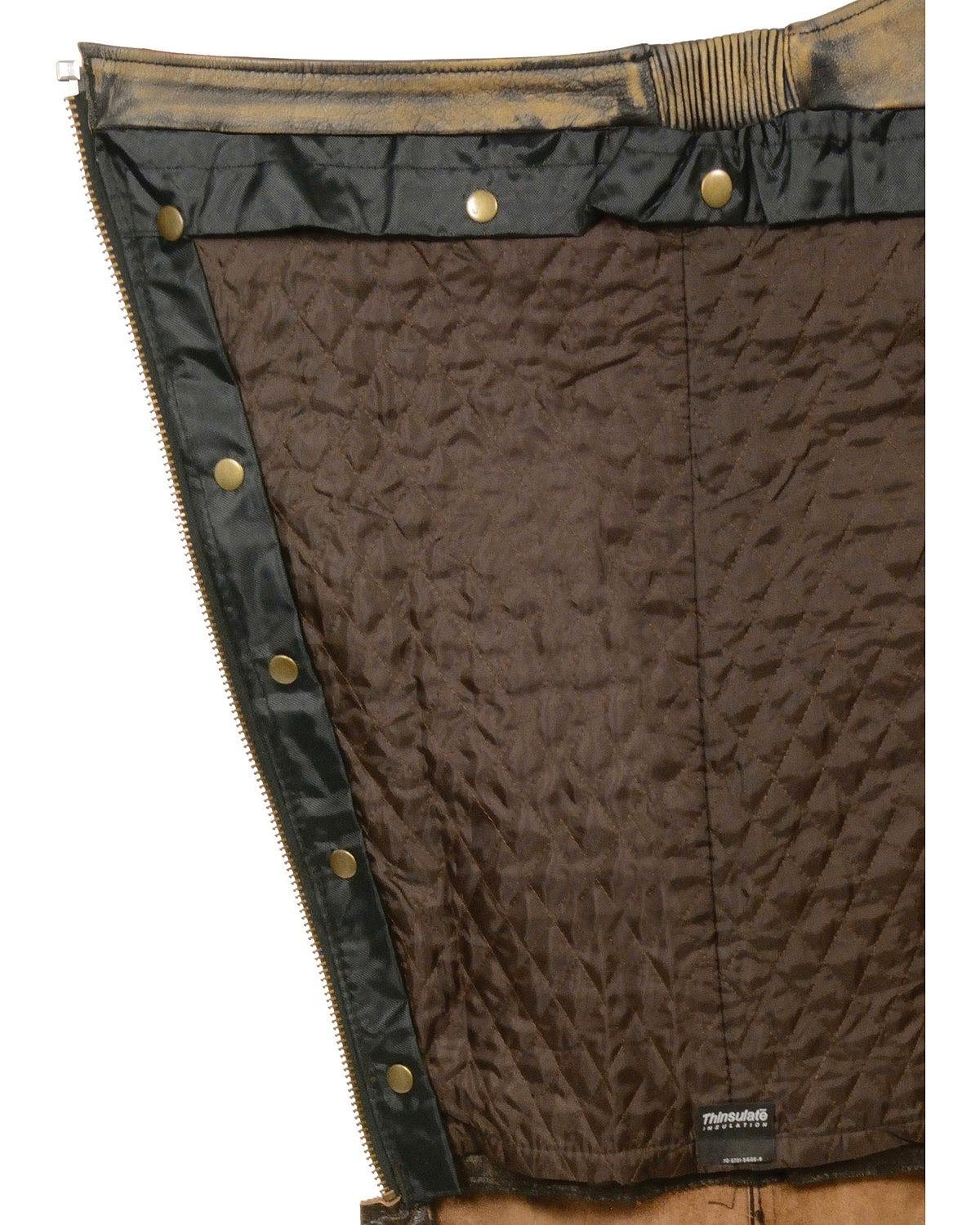 Milwaukee MLM5500 Men's Distressed Brown Leather Chaps with Removable Thermal Liner - Winter Motorcycle Riding Gear for Cold Weather Protection
