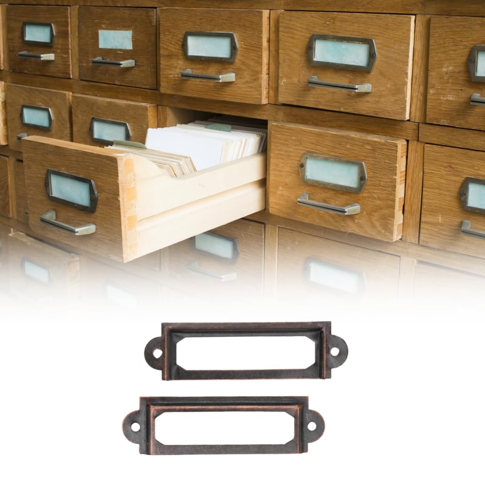 20 Pcs Metal Label Holders for Office, Library, File Drawer & Cabinet - Red Bronze Card Tag Label Frames (Perfect for Organizing Documents, Books & Storage)