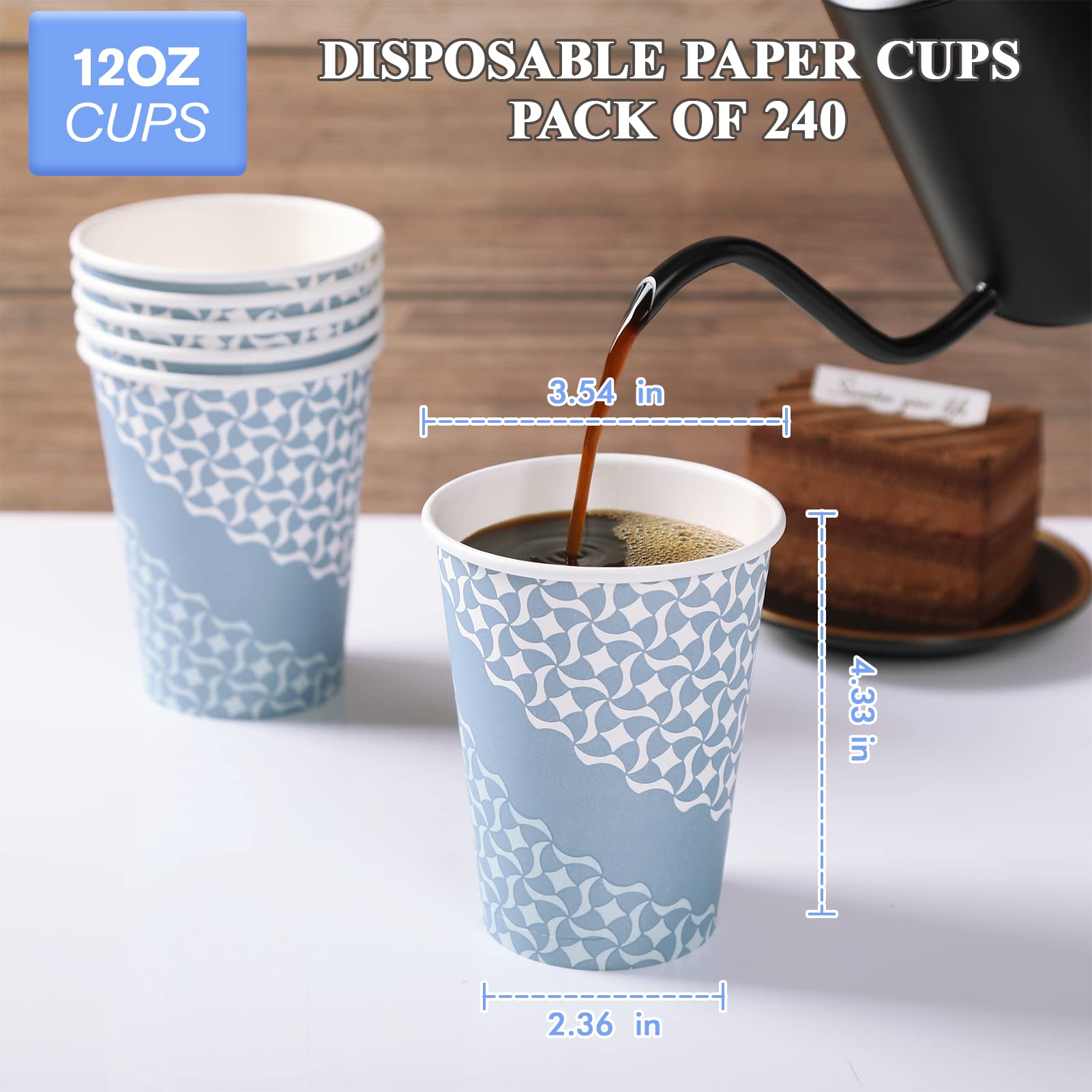 MUCHII 12 oz Disposable Paper Coffee Cups (240 Count) - Eco-Friendly Hot Beverage Drinking Cups for Office, Cafes & Home Use