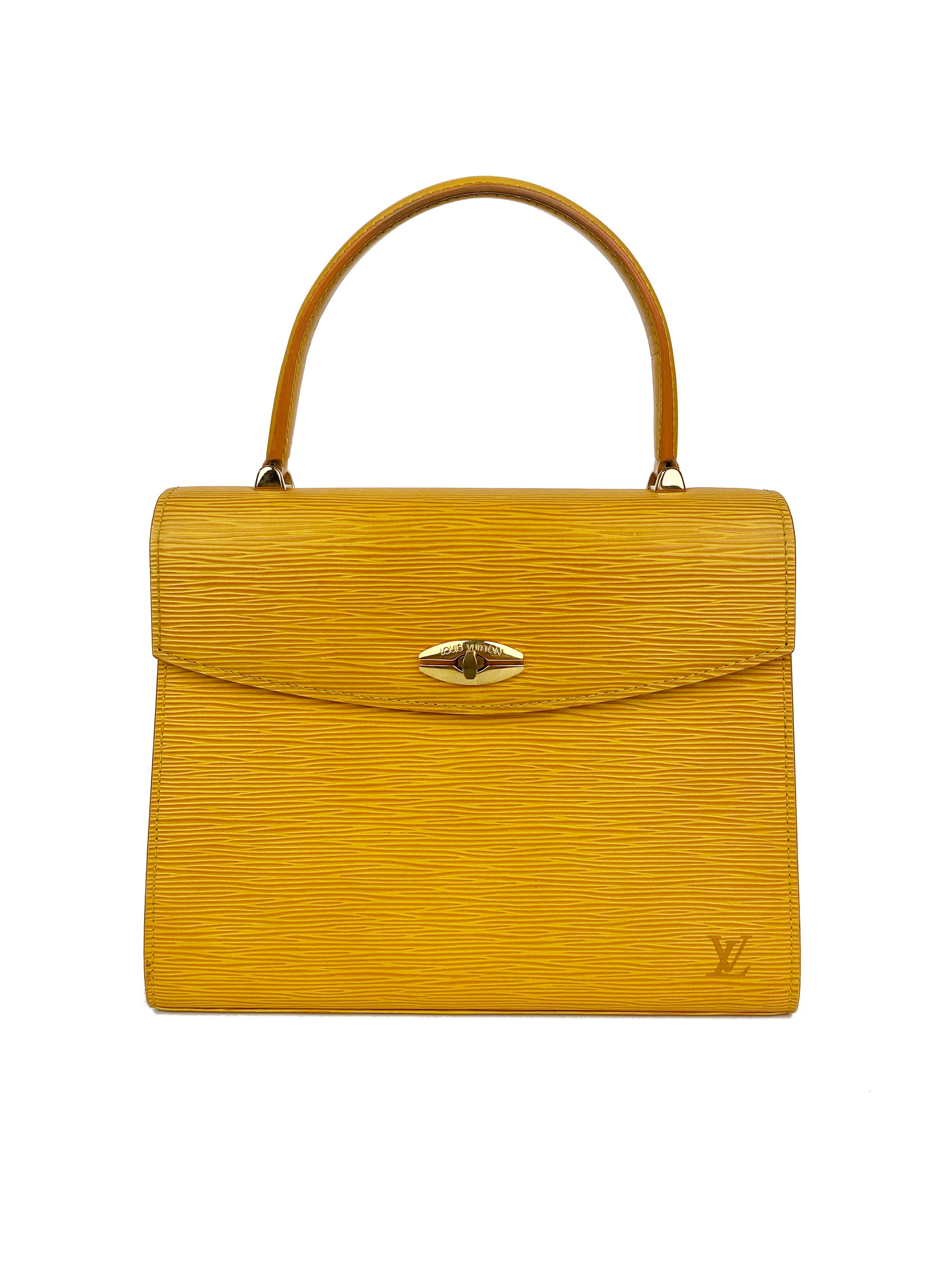 Authentic Louis Vuitton Yellow Epi Leather Malesherbes Top Handle Handbag for Women | Luxury Designer Shoulder Bag for Work, Travel & Special Occasions