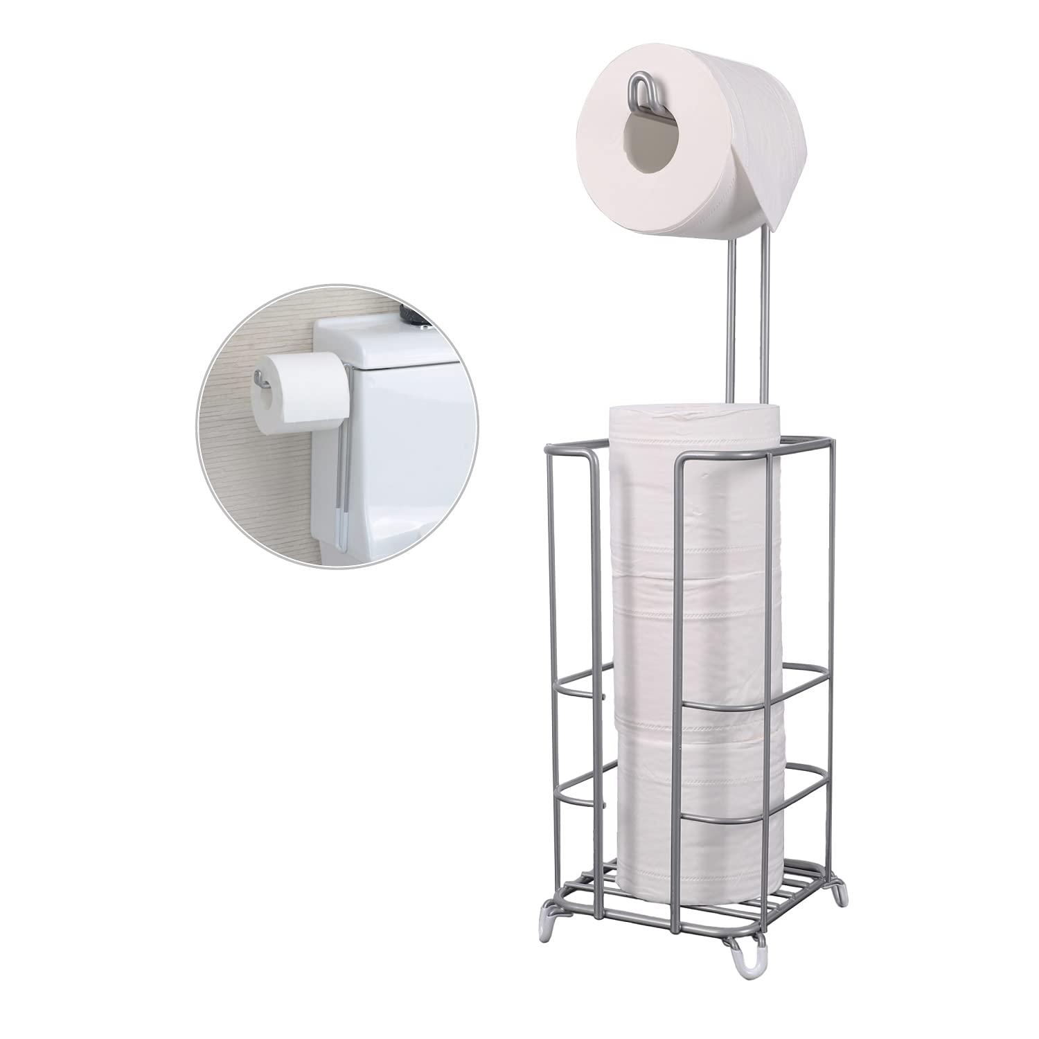 Free Standing Toilet Paper Holder Stand - Bathroom Tissue Roll Dispenser & Organizer with Silver Finish | Perfect for Home, Office, and RV Bathrooms