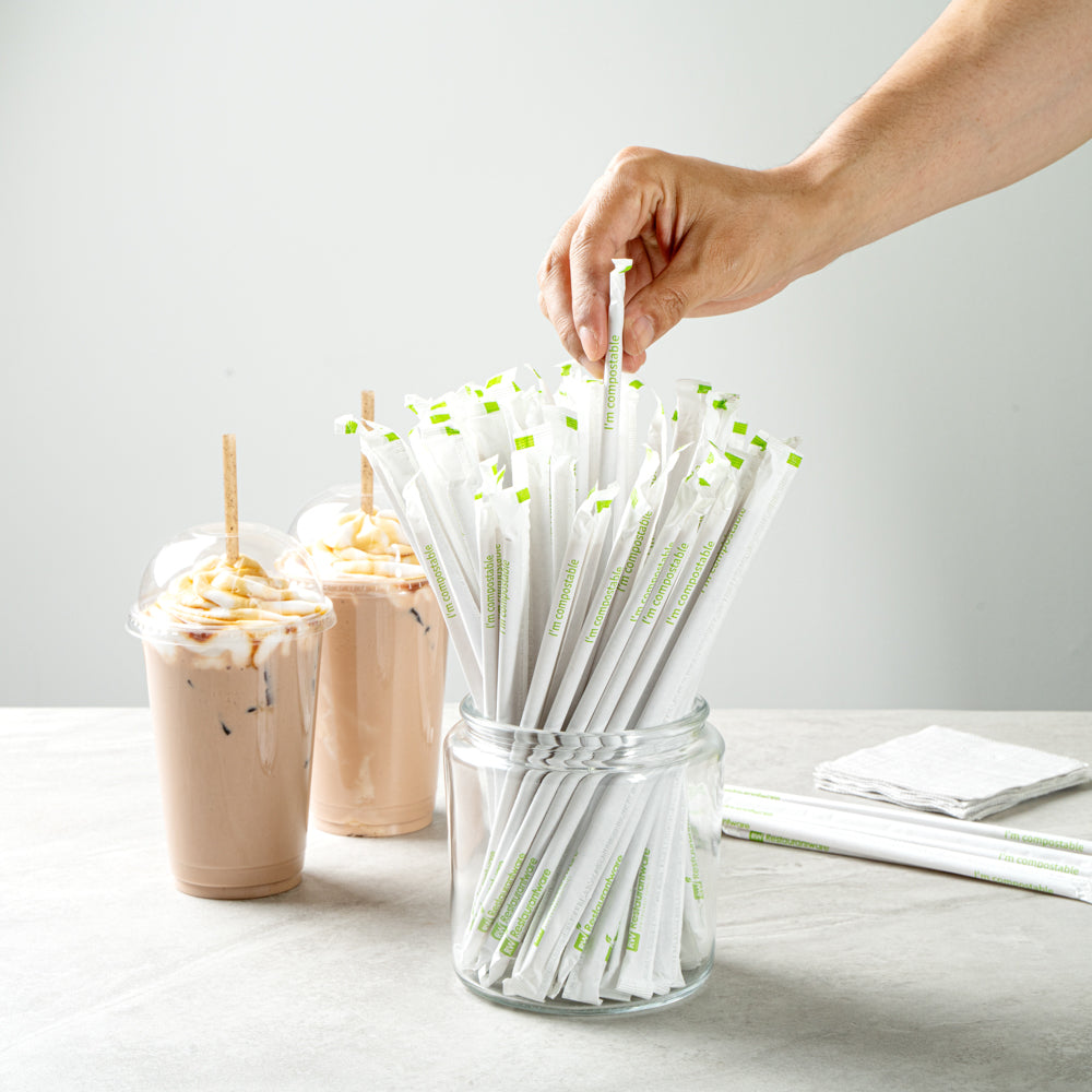 Eco-Friendly Brown PLA Plastic & Coffee Ground Straws - Compostable, Biodegradable, 8.1/4 Inch, 2000 Count Bulk Box - Perfect for Restaurants, Cafes & Sustainable Events