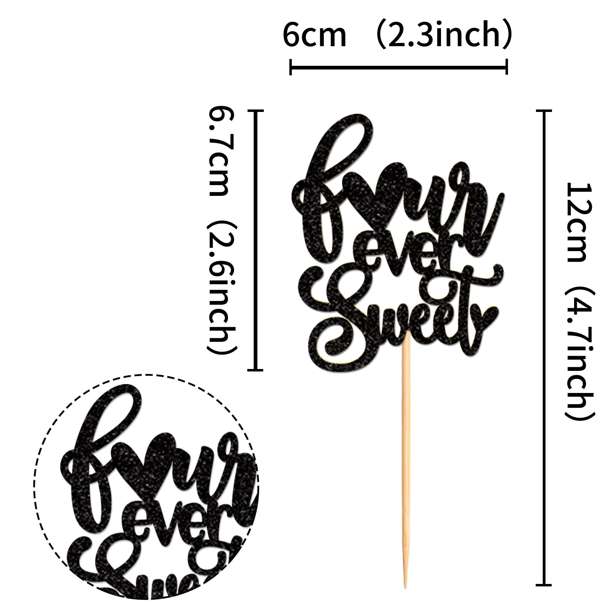 24 Pack Black Glitter Four Ever Sweet Cupcake Toppers - Premium Cake Decorations for Baby Showers, Kids 4th Birthday Parties & Themed Celebrations - Perfect for Dessert Tables, Wedding Cakes & DIY Baking Projects