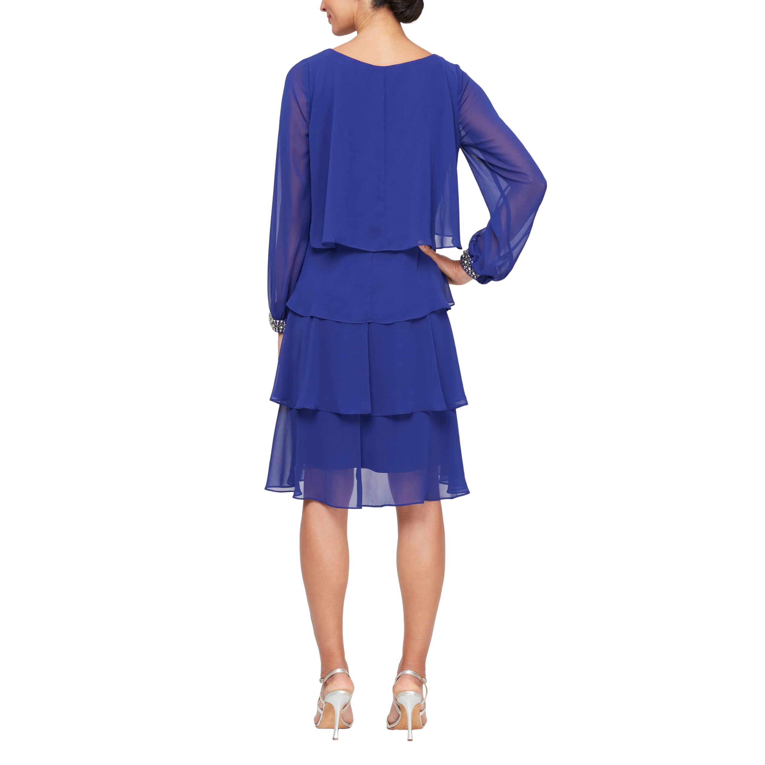 Elegant Long Sleeve Chiffon Cocktail Dress for Women - Wedding Guest & Mother of The Bride Outfit (Petite/Regular Sizes) | Perfect for Evening Parties, Bridal Showers & Formal Events