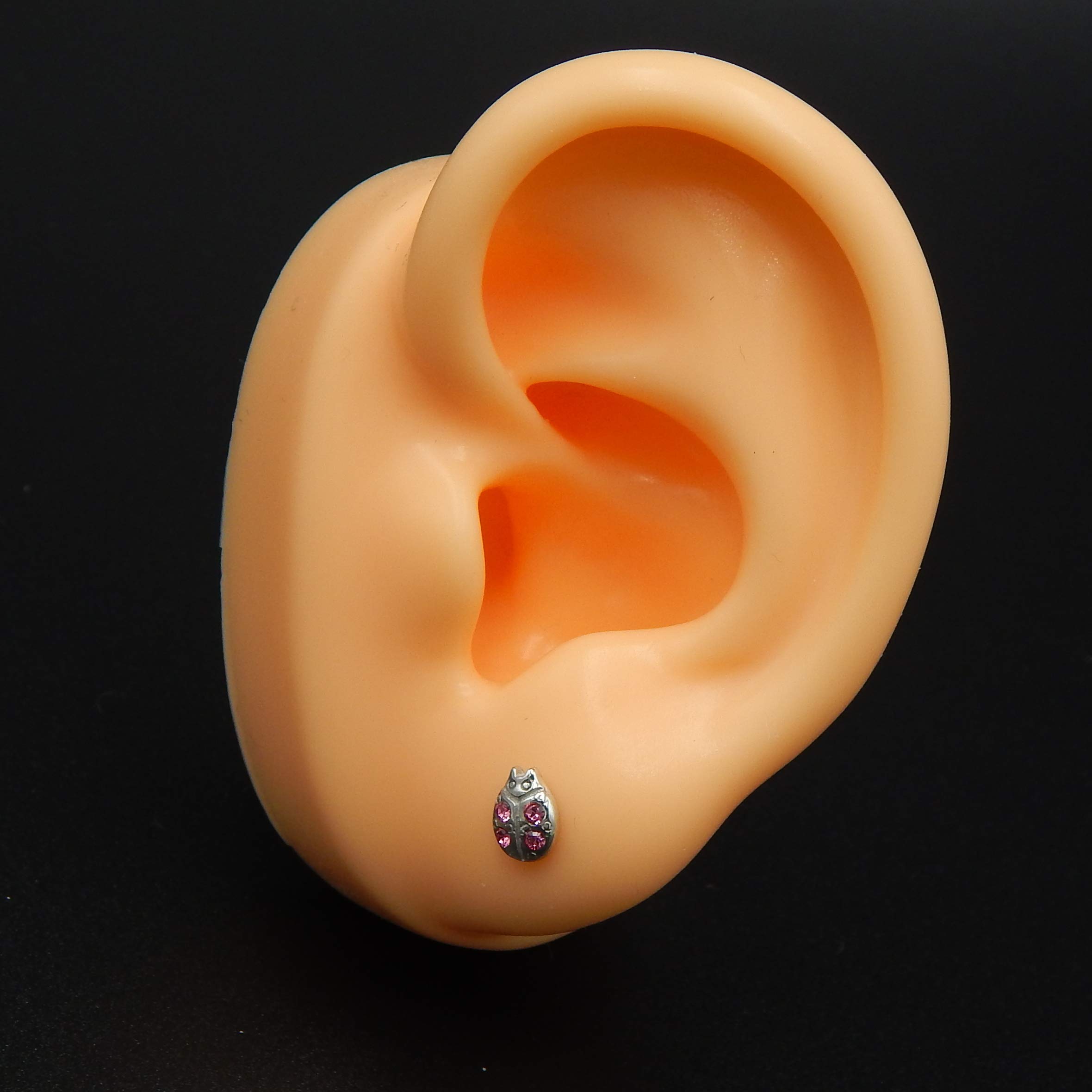 925 Silver Ladybug Stud Earrings with Rose Crystals - Gift for Her