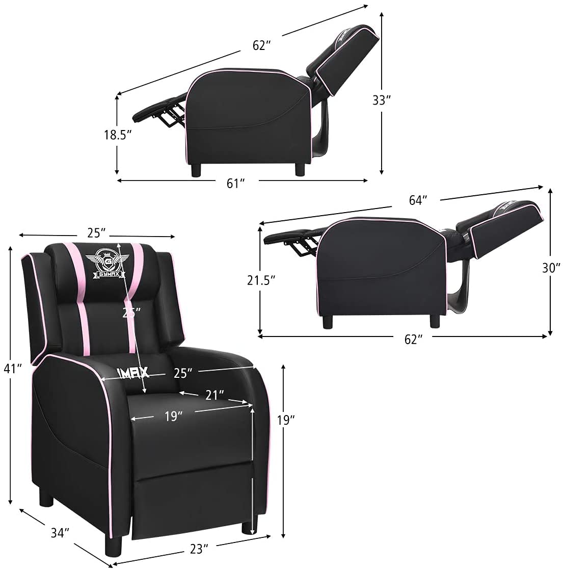 Ergonomic Massage Gaming Chair - High Back Recliner with Cushion, Racing Style PU Leather Swivel Office Chair for Adults (Pink) - Perfect for Home Office, Gaming Setup & Relaxation