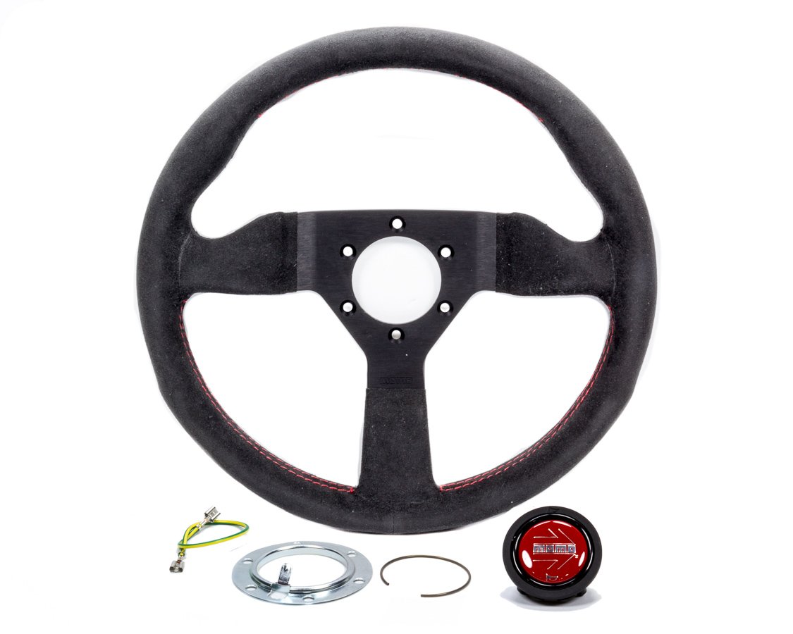Momo MCL32AL3B Genuine Leather Steering Wheel with Red Stitching - Perfect for Racing, Drifting & Performance Driving - Upgrade Your Car Interior
