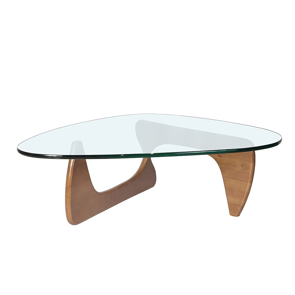 Vintage Triangle Glass Coffee Table with Tempered Glass Top & Solid Wood Base - 330lbs Weight Capacity - Modern End Table/Side Table for Living Room, Bedroom, Office - Clear Sofa Table in Walnut Finish - Perfect for Small Spaces, Lounge Areas & Contemporary Home Decor