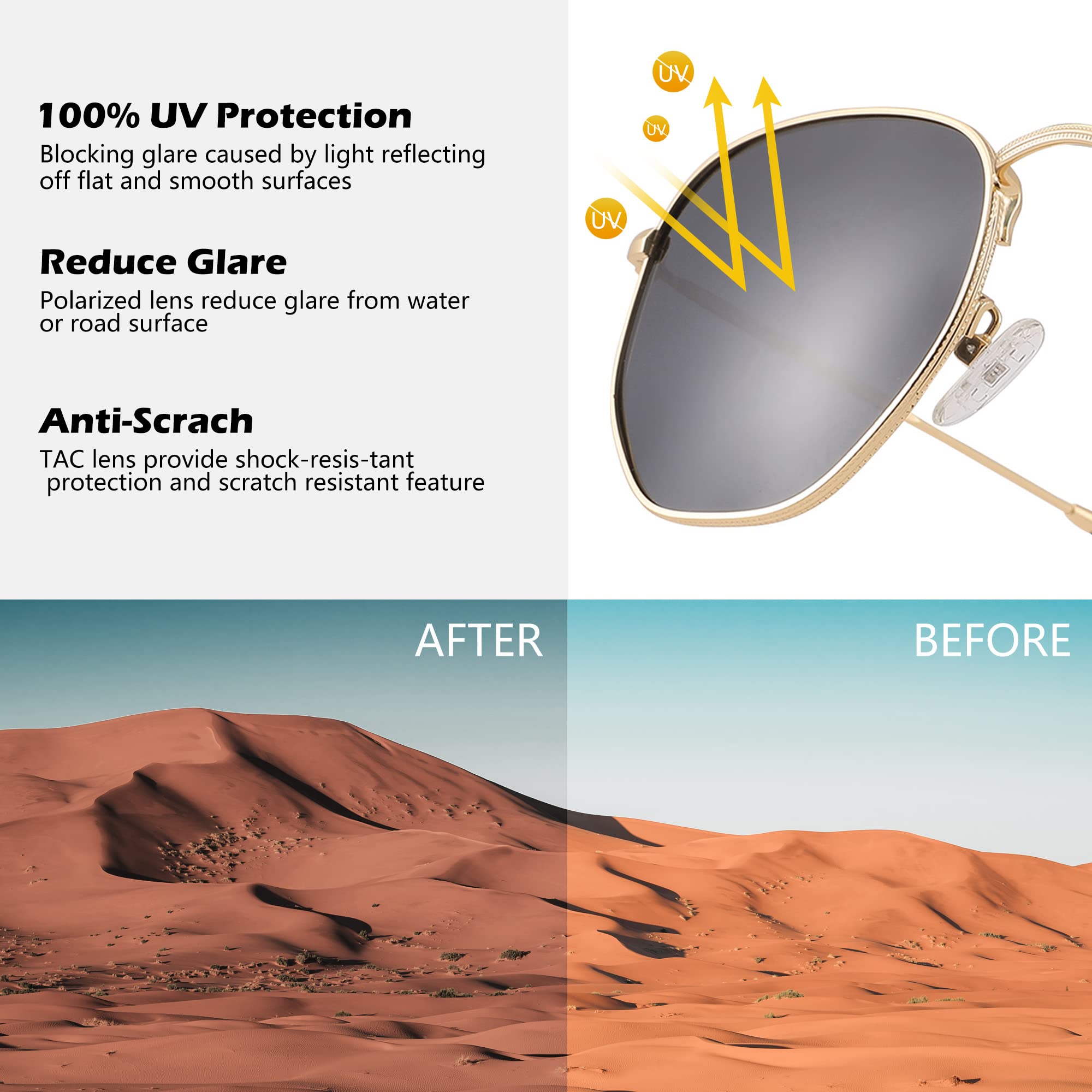 Acme Polarized Hexagon Sunglasses for Women & Men - UV Protection Square Metal Frame Sunglasses for Driving, Beach & Outdoor Activities