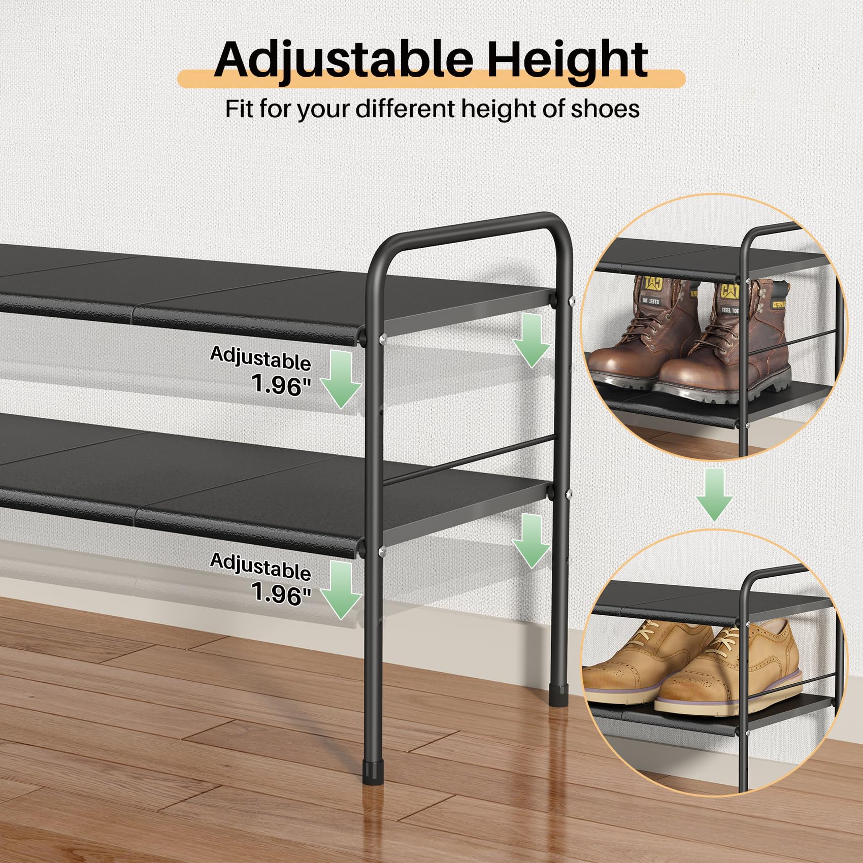 Expandable 2-Tier Metal Shoe Rack for Small Spaces - Adjustable Closet Door Shoe Organizer for Entryway, Garage & Hallway - Easy to Clean & Prevent Soil Detachment | Perfect for Apartment Living & Space-Saving Storage