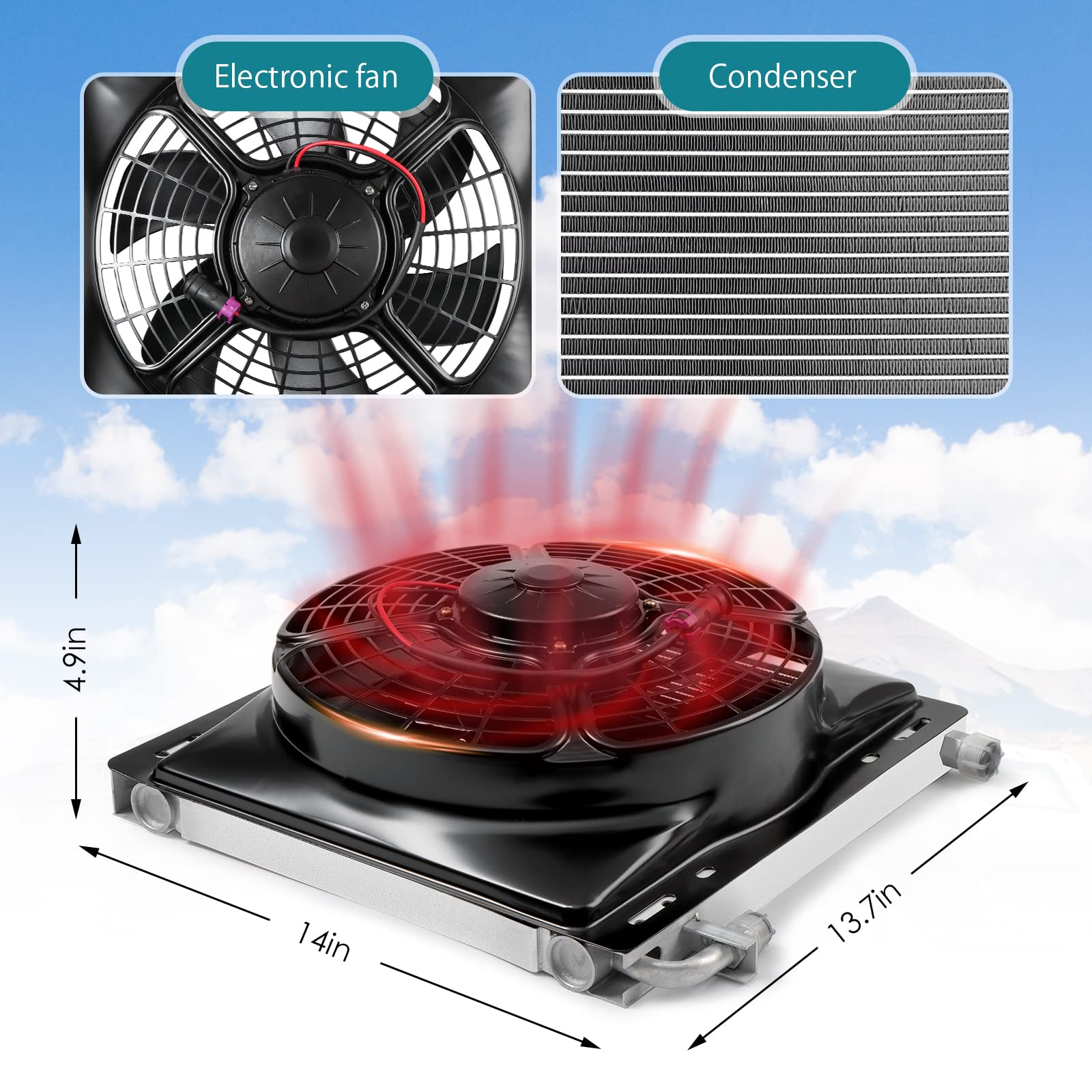 12V Electric A/C Kit for Classic Cars & Trucks - Automotive Air Conditioning System for RVs, Farm Vehicles, Excavators & More - Perfect for Hot Summer Drives & Off-Road Adventures