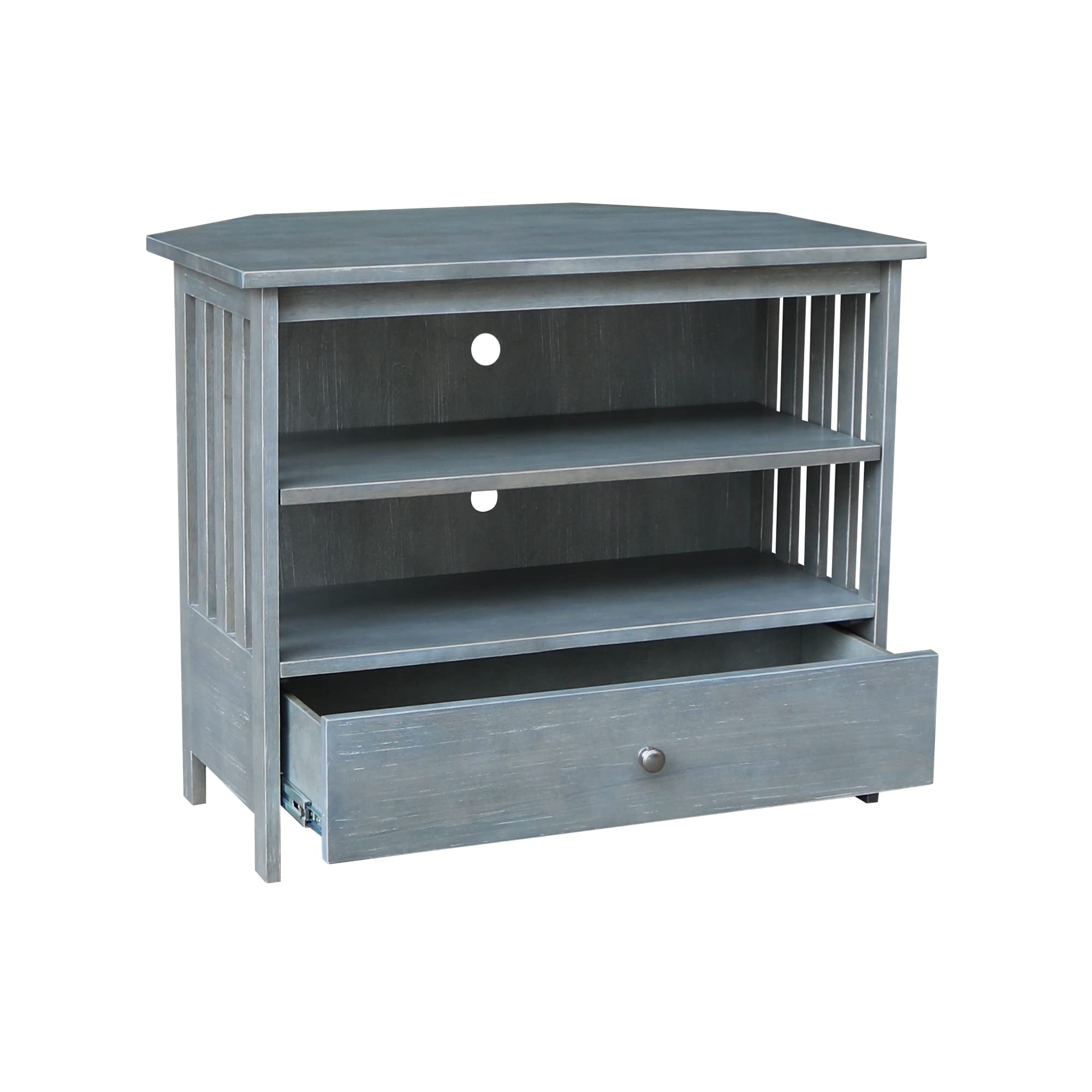 IC International Concepts Mission Corner TV Stand for 27-Inch TVs - Space Saving Wooden TV Cabinet with Sturdy Construction - Heather Grey Antique Washed Finish - Perfect for Small Living Rooms, Bedrooms & Apartments