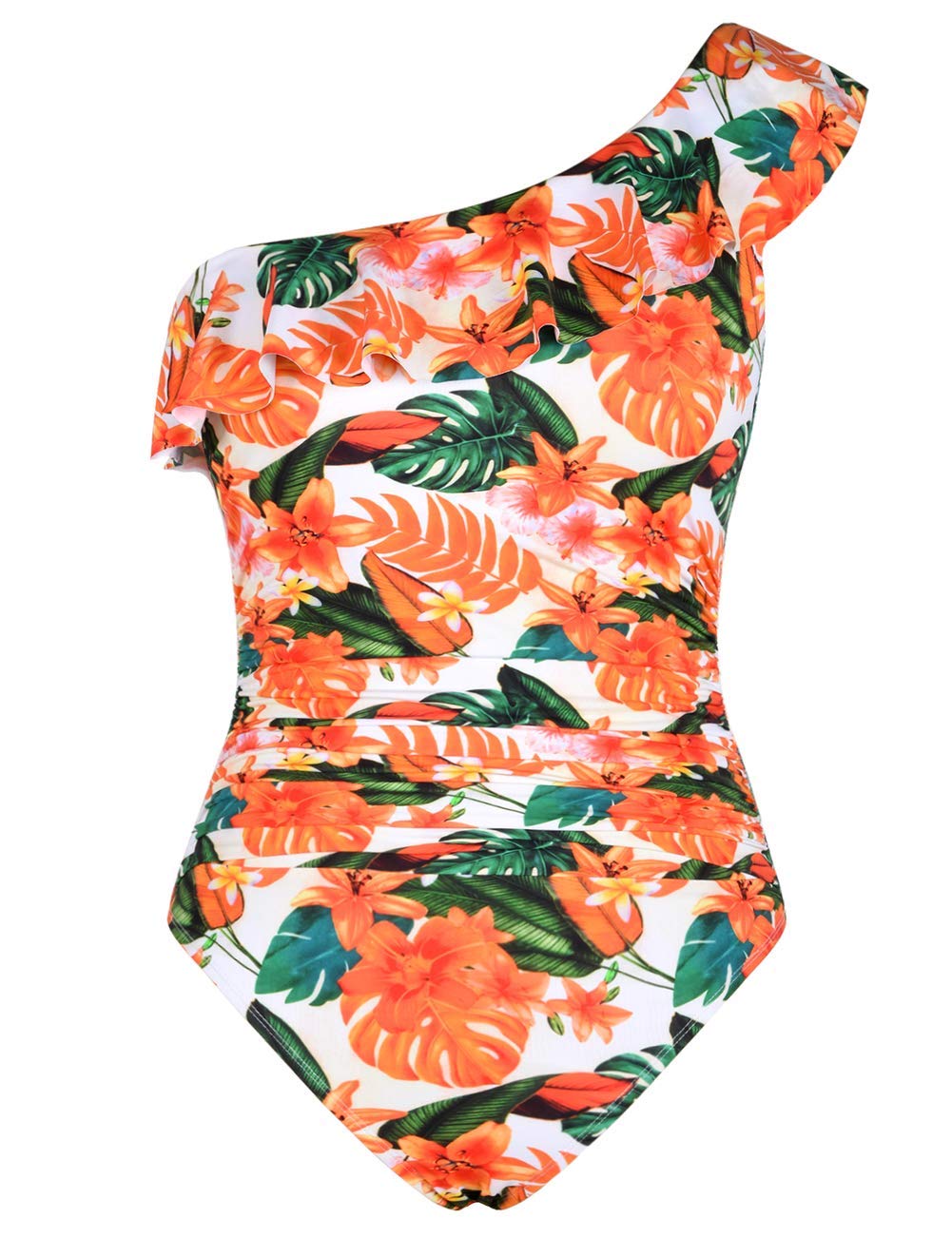 Hilor Women's One Shoulder Asymmetric Ruffle Monokini Swimsuits - Sexy One Piece Bathing Suit for Beach, Pool & Vacation
