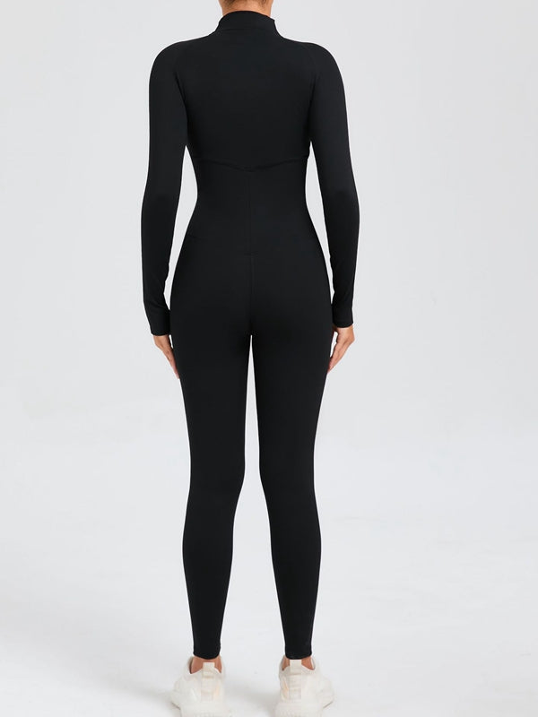 ZASUWA Women's Stand Collar Long Sleeve Zipper Jumpsuit - Casual Office Wear & Spring Fashion Outfit