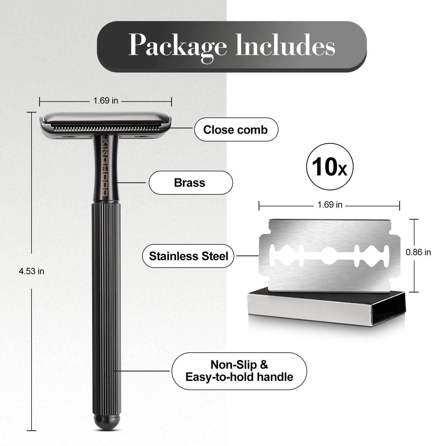 Premium Brass Safety Razor with 10 Double Edge Blades - Eco-Friendly Reusable Razor for Men with Weighted Long Handle - Perfect for Sensitive Skin & Close Shaving - Ideal for Travel, Daily Grooming & Wet Shaving Routine
