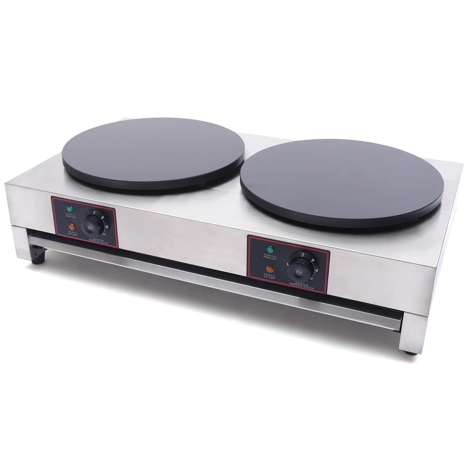 16 Inch Commercial Electric Crepe Maker - 2x1700W Double Head Crepe Griddle with 122°F-572°F Adjustable Temperature - Perfect for Blintzes, Pancakes & Crepes - Ideal for Restaurants, Cafes & Catering Events