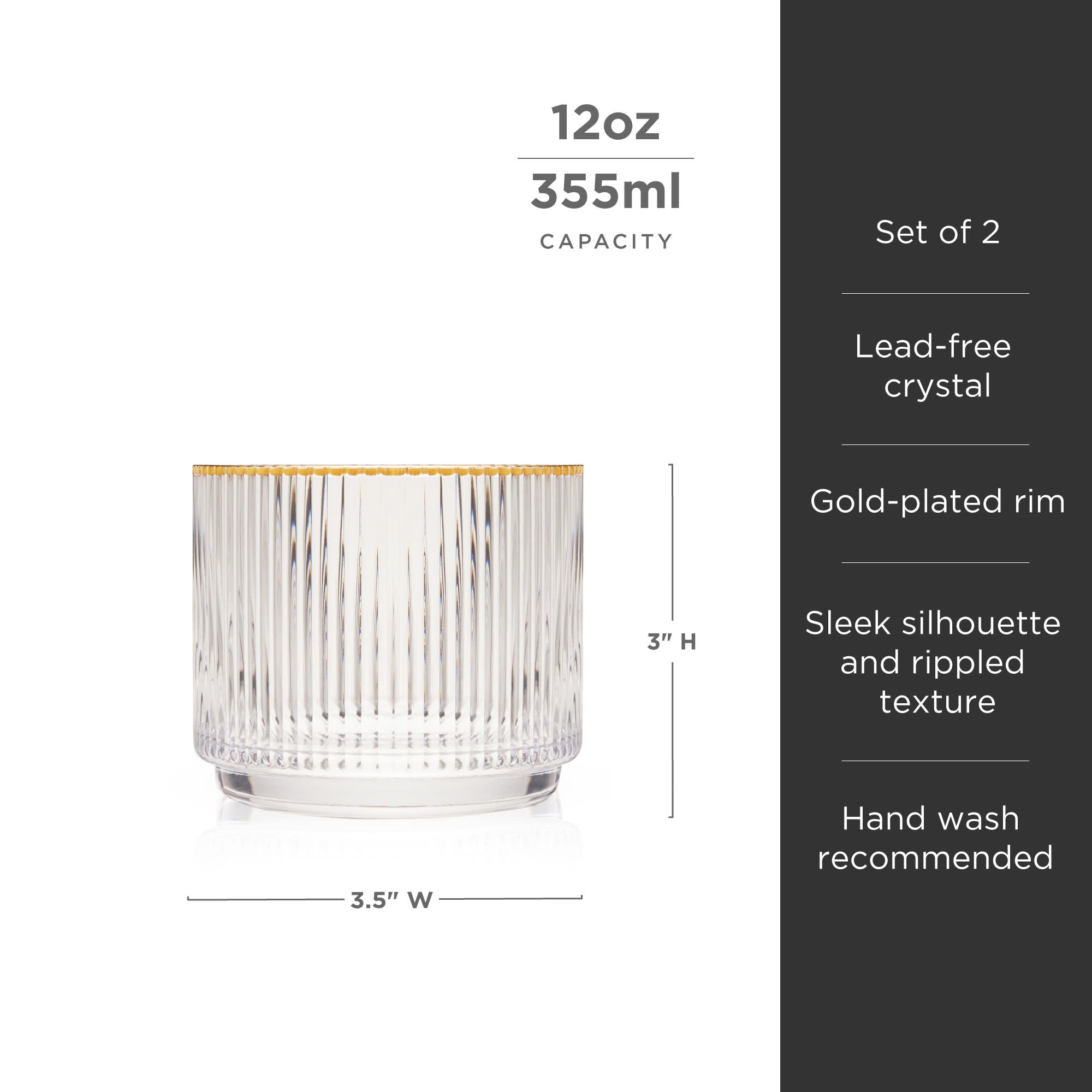 Premium Meridian Crystal Lowball Tumblers Set of 2 - Elegant Whiskey Glasses for Bourbon, Scotch & Cocktails - Perfect for Home Bar, Gifts & Entertaining