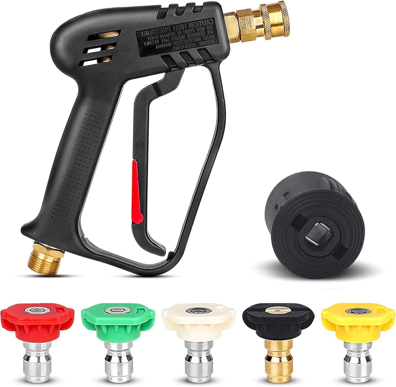 Short Pressure Washer Gun with 5 Nozzles - Stubby Pressure Washer Handle Compatible with Karcher & M22-14mm Fitting Hoses - Perfect for Compact Car Washing, Deck Cleaning & Outdoor Equipment Maintenance