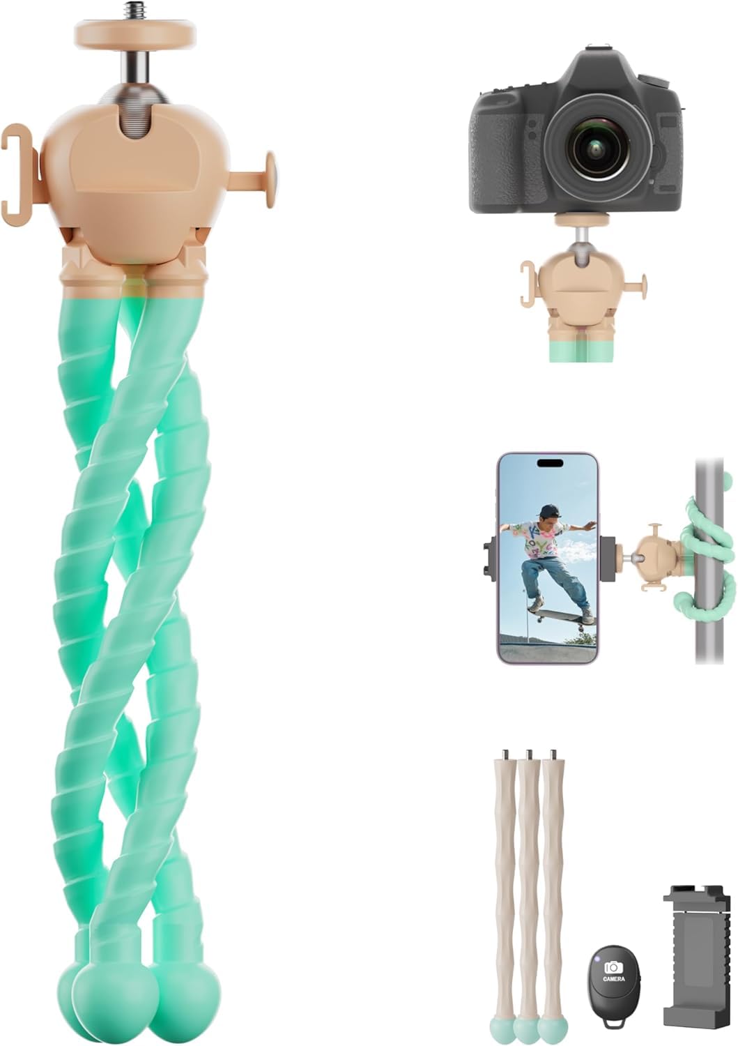 Flexible Phone Tripod Stand with Wireless Remote & Adjustable Phone Holder - Portable Mini Octopus Tripod for iPhone, Samsung, Canon & Nikon Cameras | Perfect for Travel Vlogging, Selfies, Live Streaming & Outdoor Photography