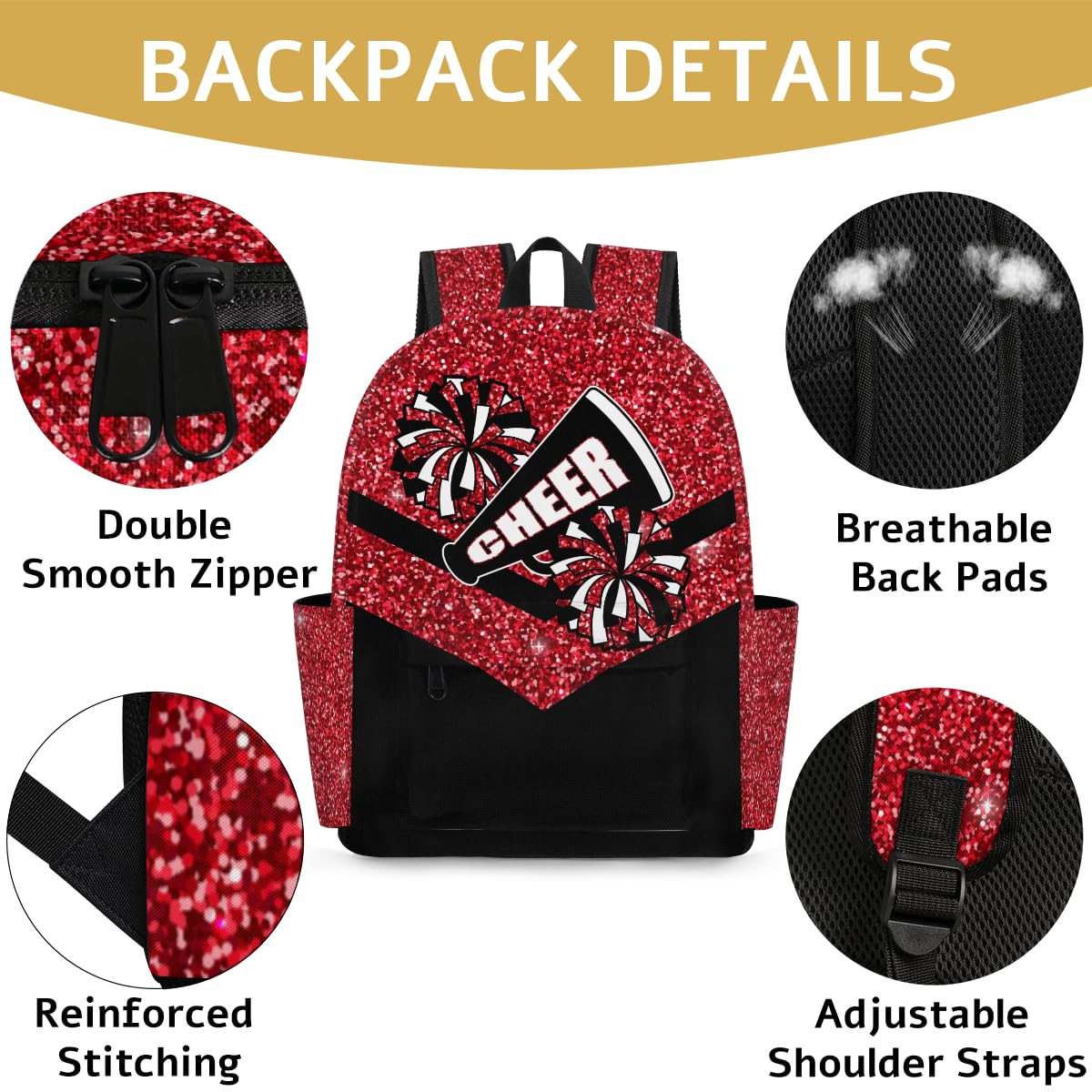 Red Glitter Cheerleader Backpack for Girls - Lightweight Toddler & Preschool Bookbag for School, Kindergarten, Travel | Perfect for Cheer Practice, Daycare & Everyday Use