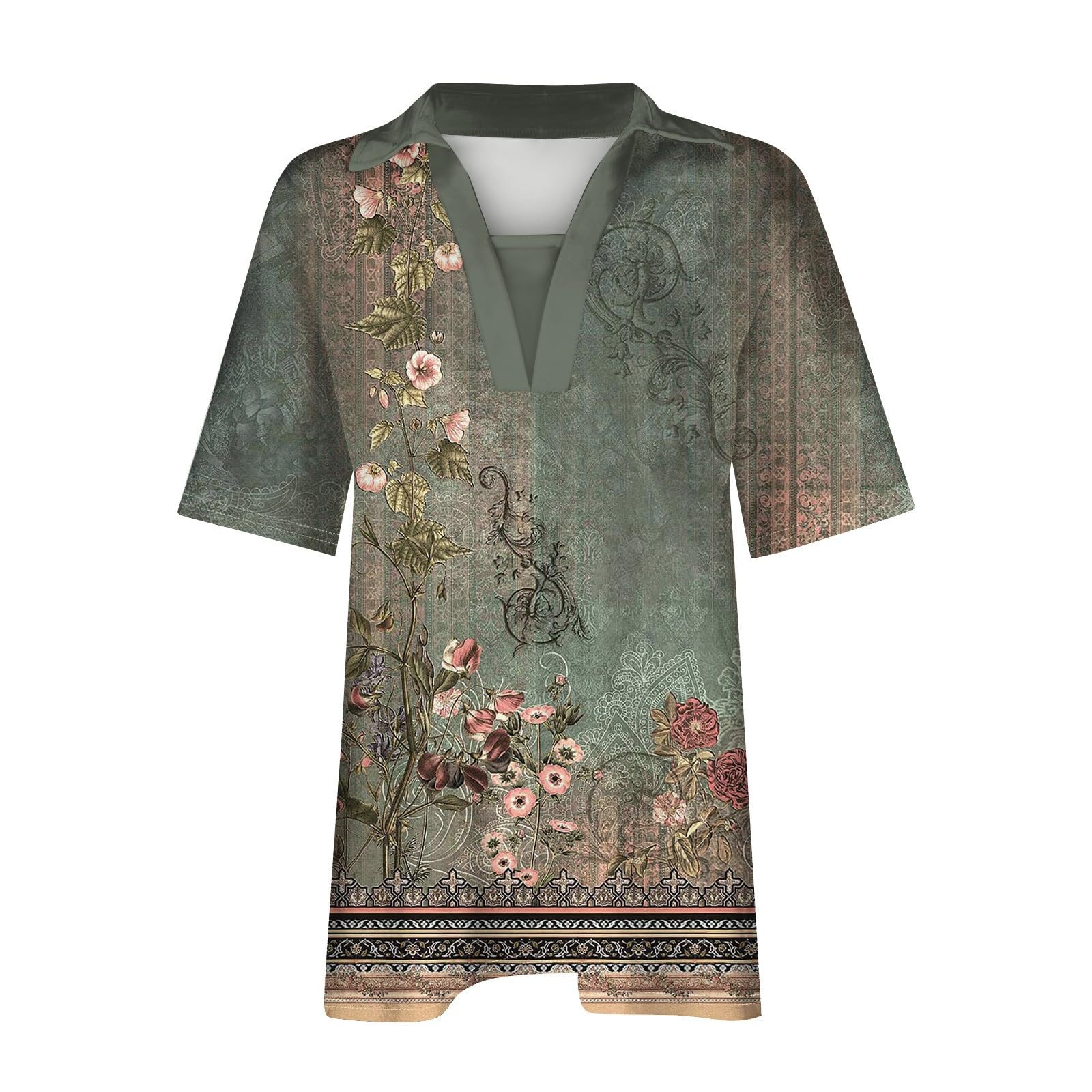2024 Women's Floral Boho Short Sleeve Summer Tops - Trendy Blouses & Casual Tunic T-Shirts for Vacation, Beach, and Everyday Wear