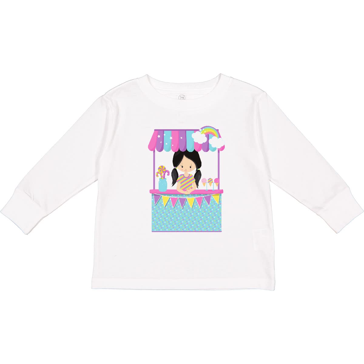 Inktastic Ice Cream Girl Rainbow Toddler Long Sleeve T-Shirt - Cute Ice Cream Stand Design for Girls, Soft Cotton Kids Top for Birthday Parties, Summer Outfits & Casual Wear