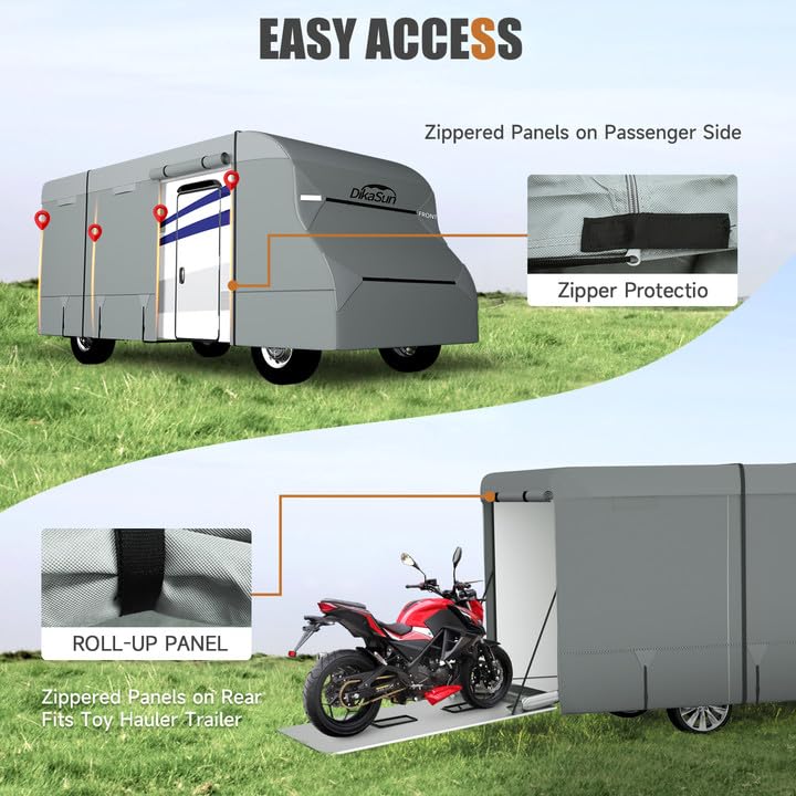 Heavy Duty Class C RV Cover 23-26 FT - 7-Layer Waterproof Motorhome Cover with UV Protection & Windproof Ripstop Fabric - Perfect for Outdoor Storage & Travel Trailer Protection in All Seasons