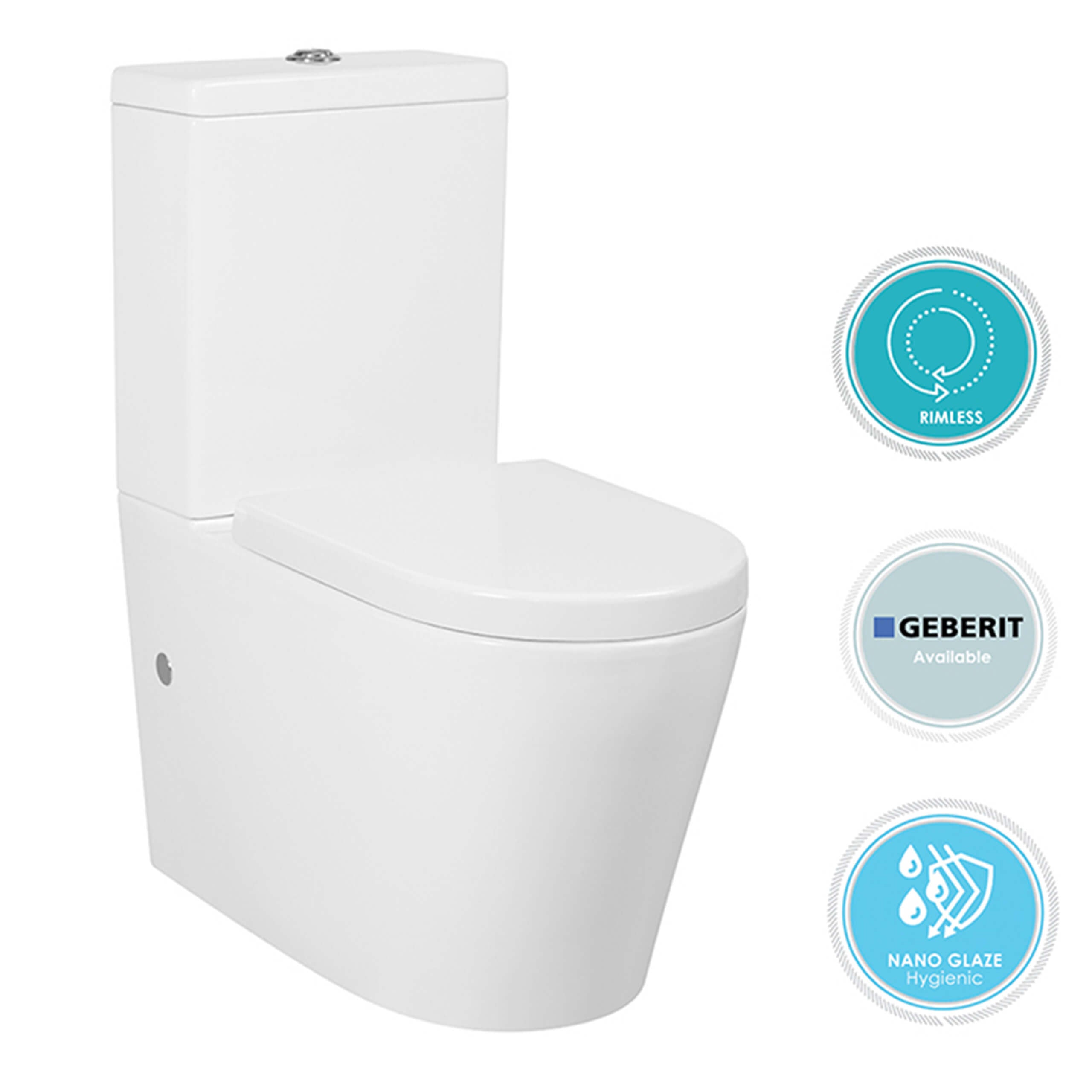 Alzano Modern Rimless Toilet Suite - Water Saving One-Piece Bathroom Toilet with Soft Close Seat - Perfect for Small Bathrooms, Apartments & Modern Home Renovations