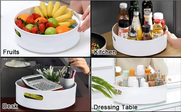 360° Rotating Kitchen Organizer Tray - COZORIN Lazy Susan Spice Rack for Cabinet Storage | Multi-Purpose Revolving Tray for Spices, Cosmetics & Kitchen Essentials | Perfect for Pantry, Countertop & Bathroom Organization (White)