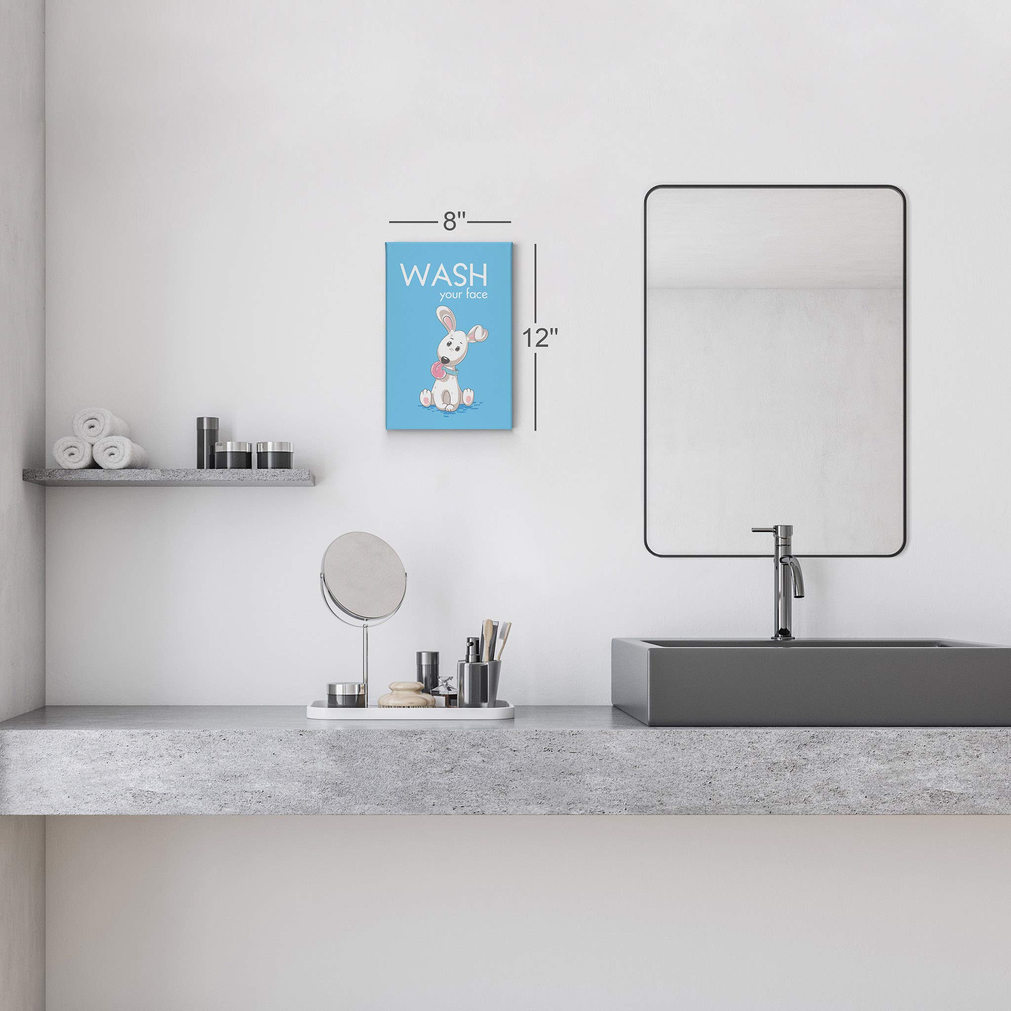Smile Art Design 'Wash Your Face' Quote Canvas Print - Funny Bathroom Sign for Kids & Dog Nursery Decor - Ready to Hang Wall Art (36x24) - Made in USA | Perfect for Bathroom, Nursery, and Home Decoration