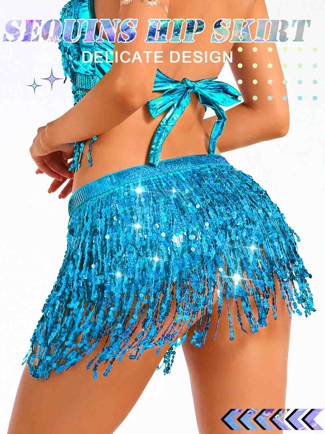 Boho Sequin Fringe Skirt with Tassels - Belly Dance Skirt & Hip Scarf for Women - Perfect for Rave Parties, Festivals, and Dance Performances