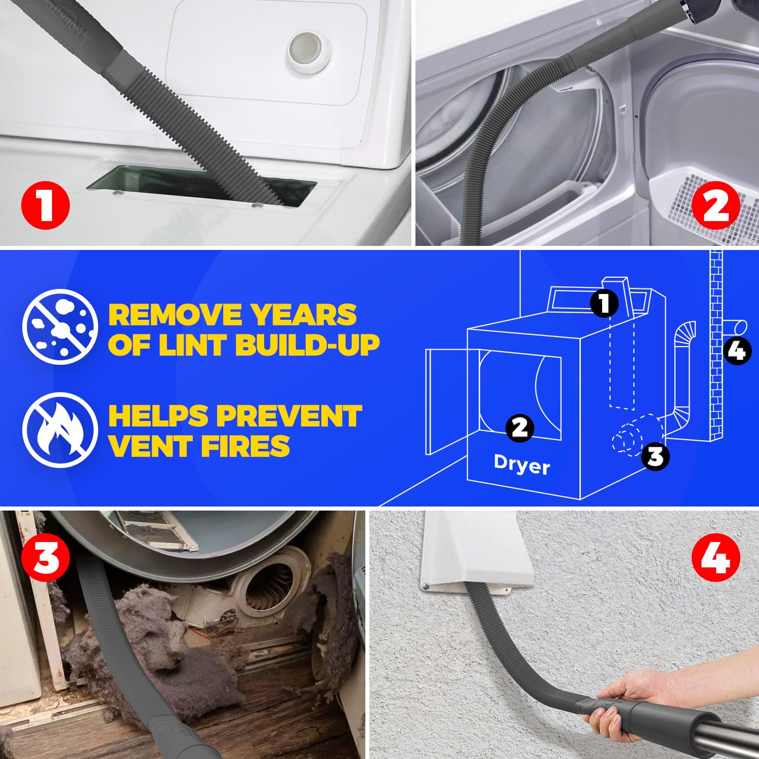 Holikme 2-Piece Dryer Vent Cleaning Kit - Vacuum Attachment & Flexible Lint Brush for Efficient Dryer Maintenance - Perfect for Home Laundry Rooms & RV Dryer Vents