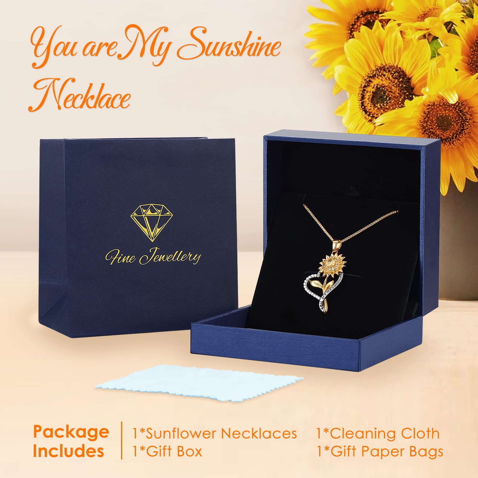 Sunflower Necklace for Women - You Are My Sunshine Jewelry Gift for Wife, Girlfriend, Her - Perfect for Birthdays, Anniversaries & Everyday Wear