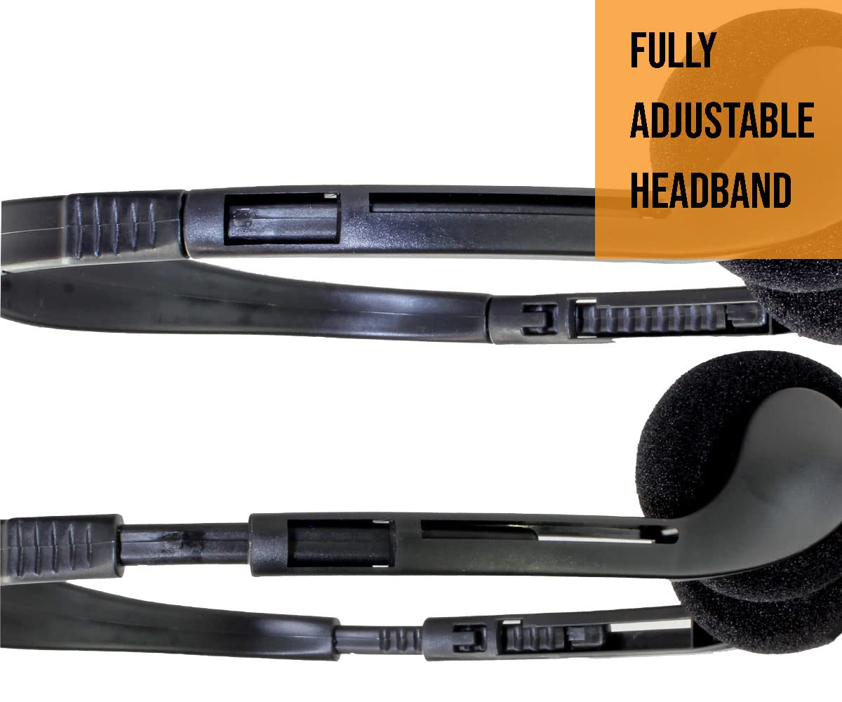 50 Pack SN09 Disposable Stereo Classroom Headphones - Bulk Stereo Headphones for Students, Schools & Libraries (Black) - Perfect for Classroom Learning, Computer Labs & Testing Centers